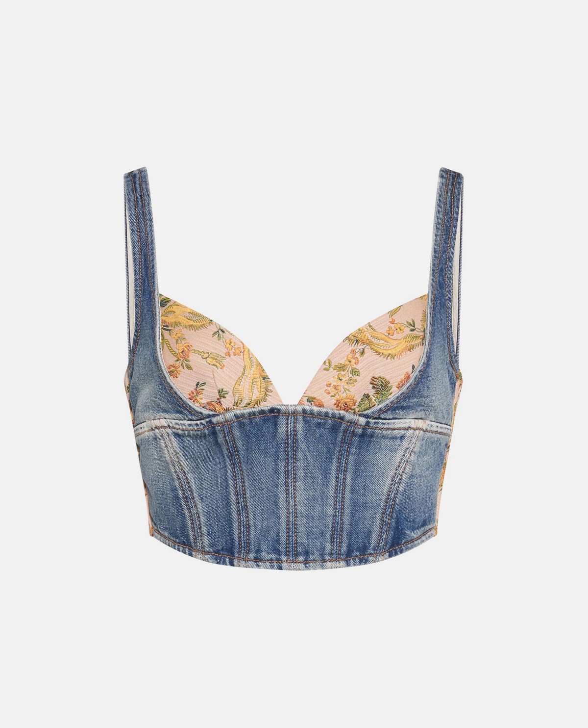 Áo corset denim gấm thêu