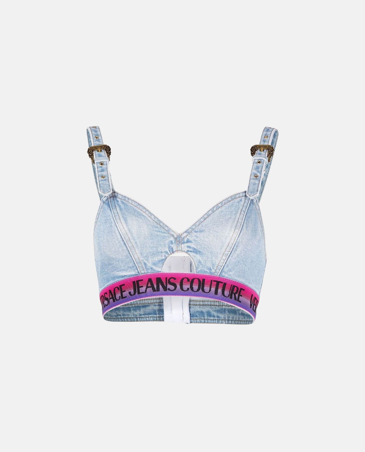 Áo denim dáng crop phối logo