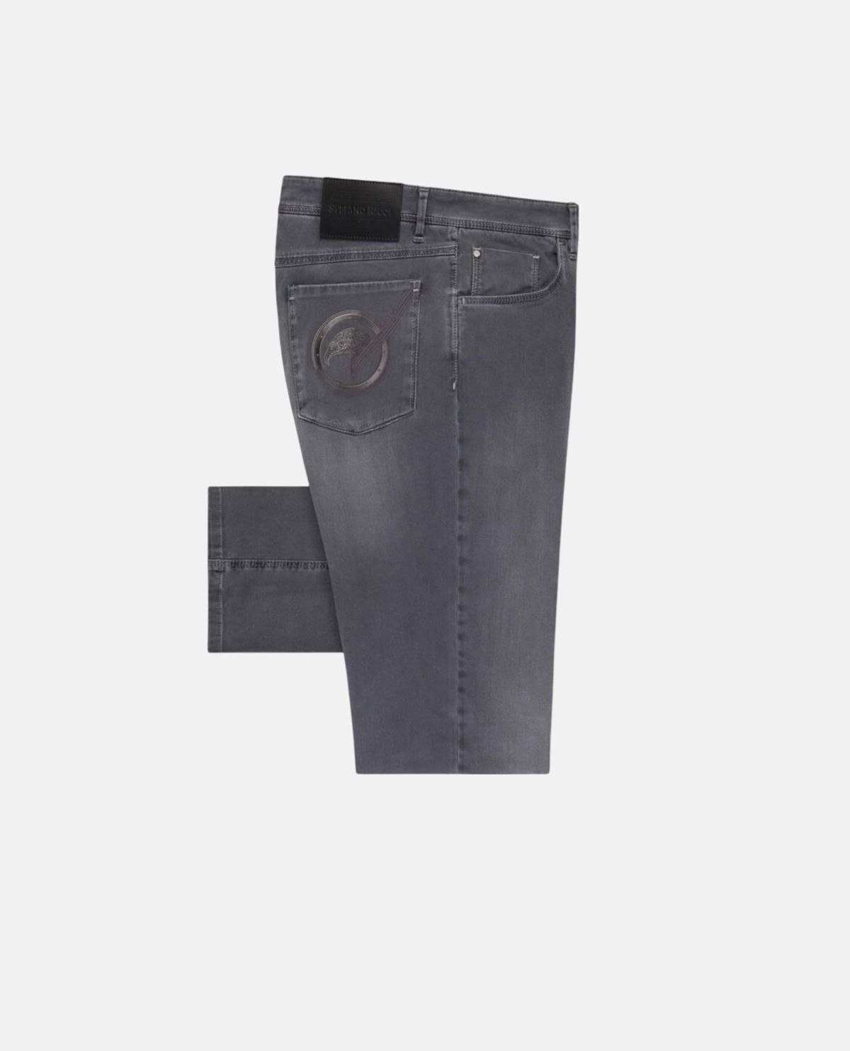 Quần jeans wash bạc phối patch logo