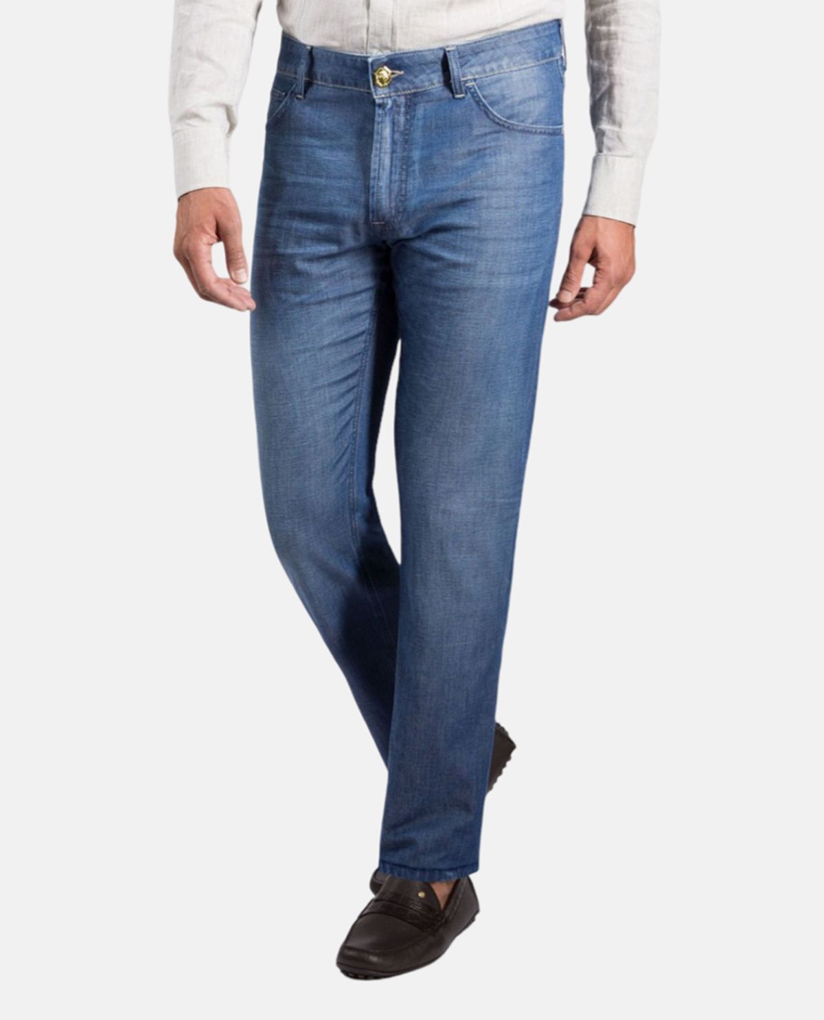 Quần jeans wash bạc phối patch logo