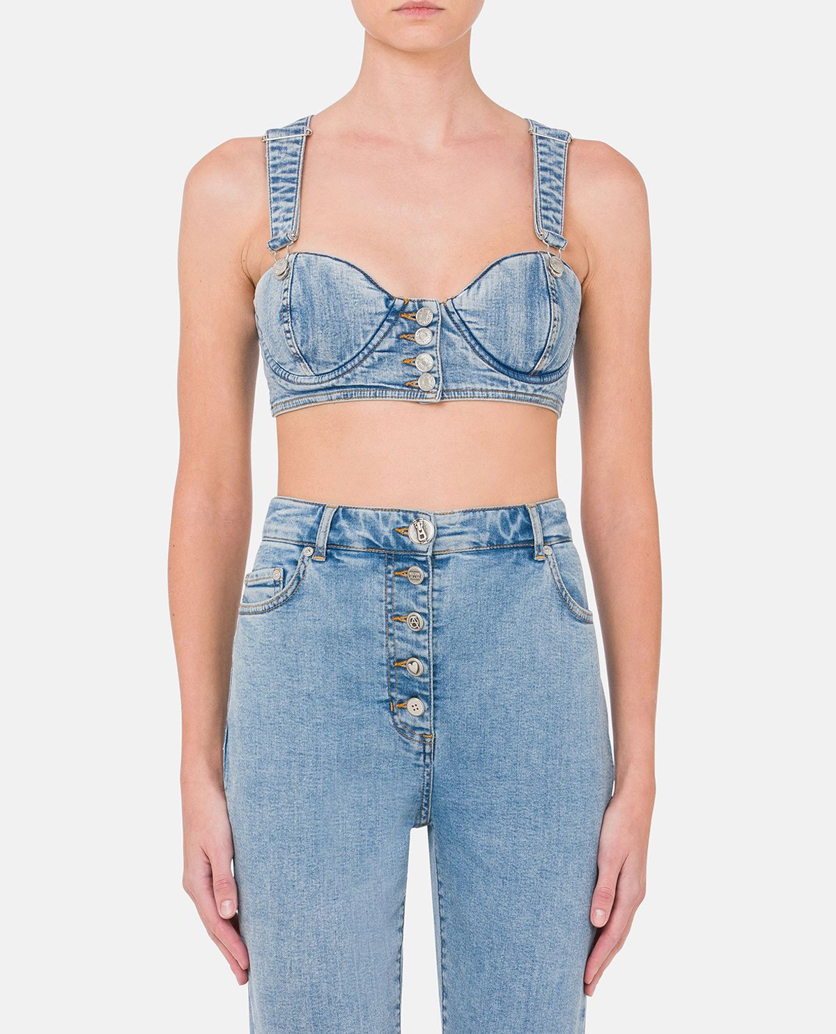 Áo bustier denim cổ tim