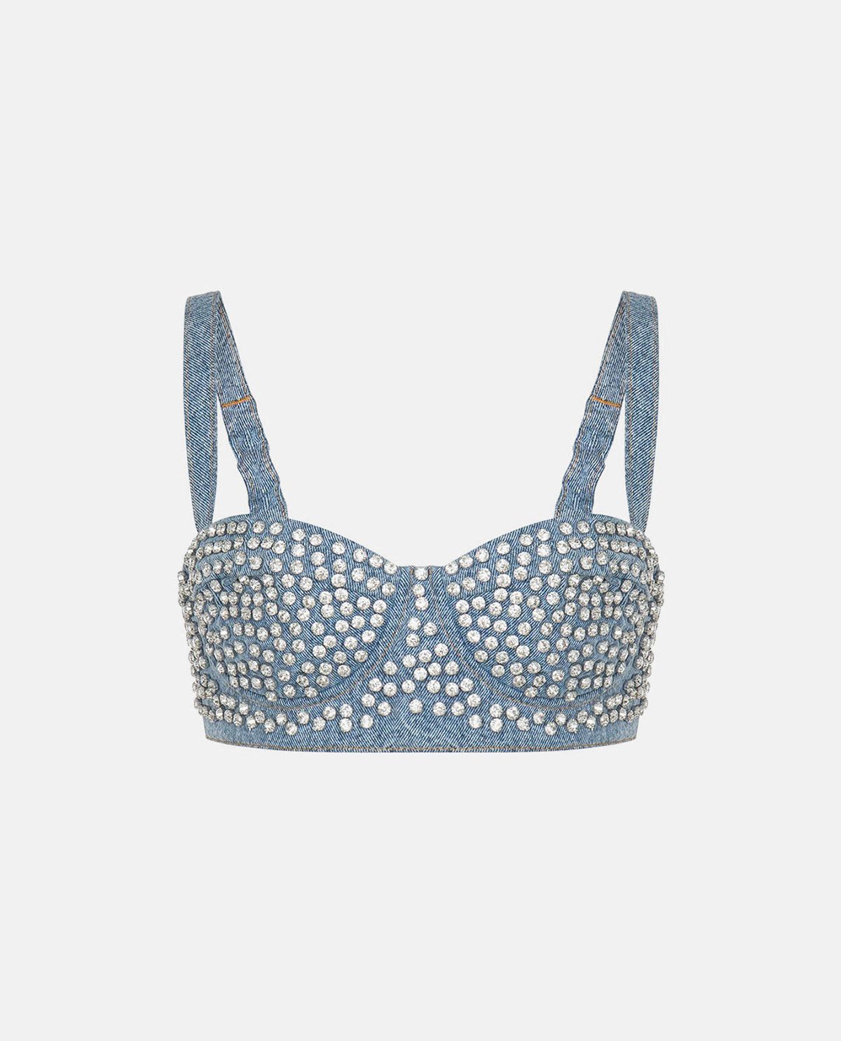 Áo bustier denim đính pha lê