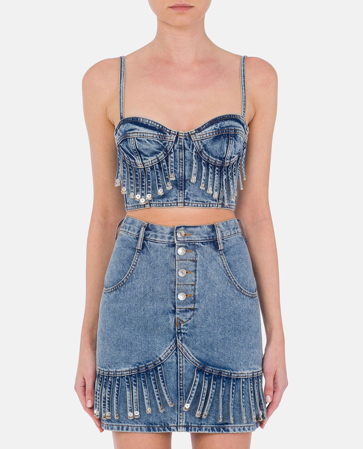 Áo croptop denim phối tua rua