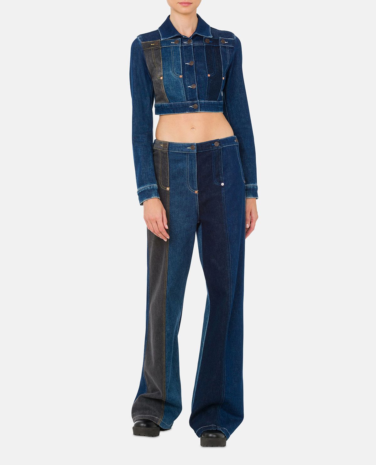 Áo khoác denim dáng crop patchwork