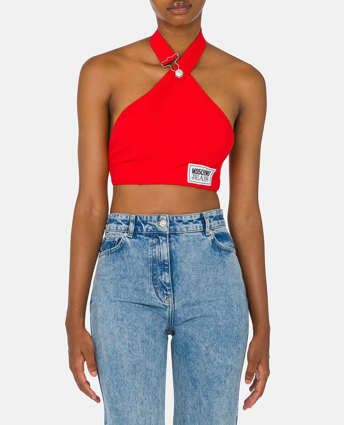 Áo croptop cổ yếm thêu logo