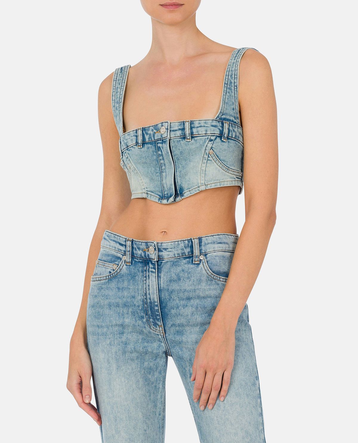 Áo croptop denim cổ vuông