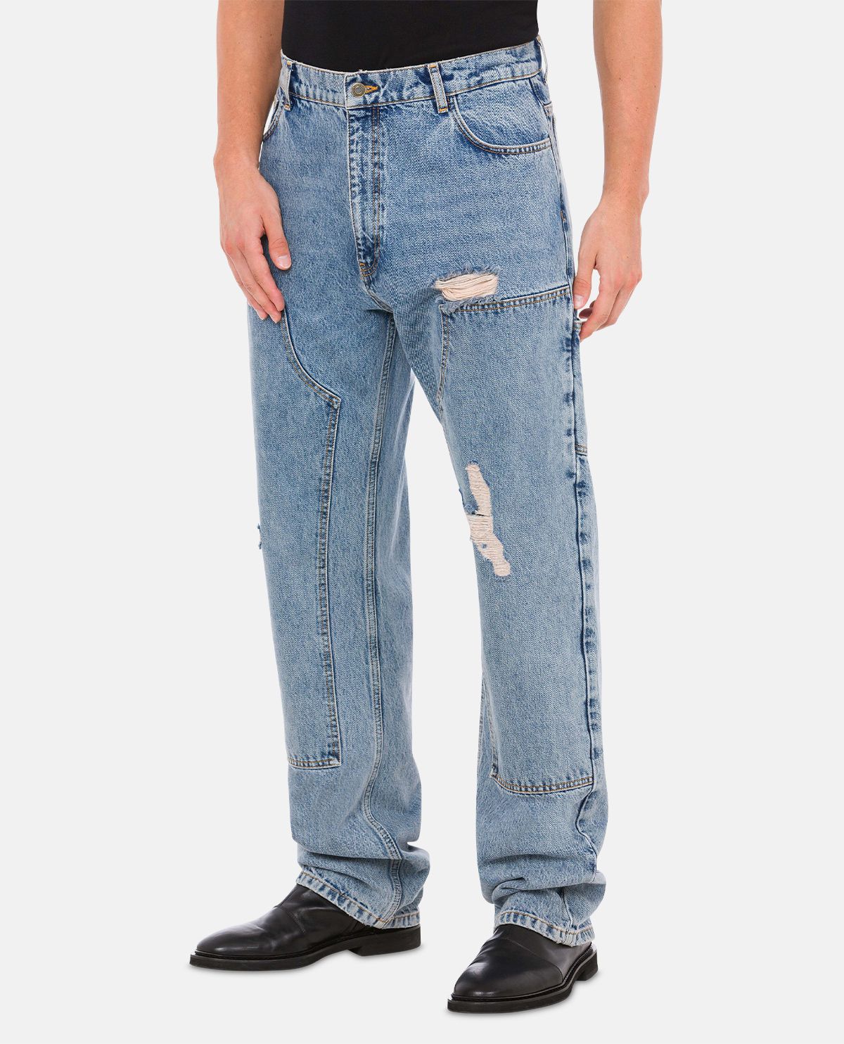 Quần jeans phom suông wash bạc