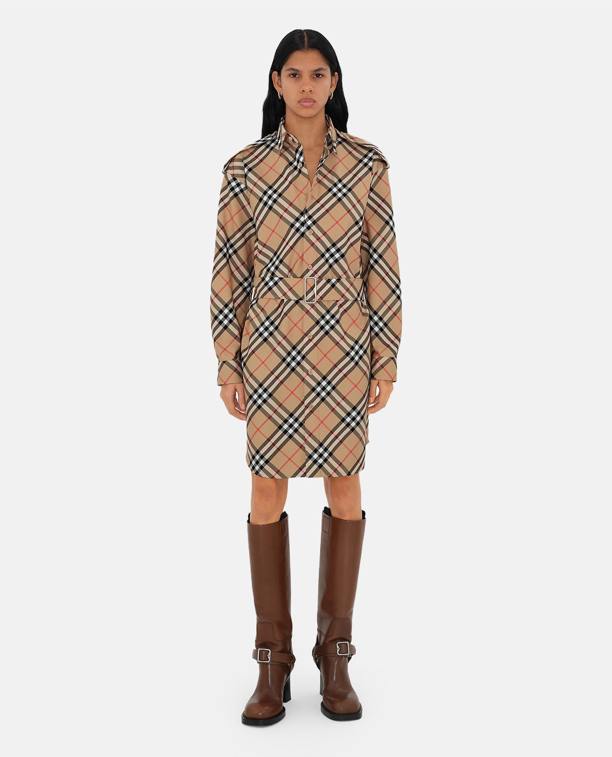 Đầm sơ mi cotton họa tiết Burberry Check