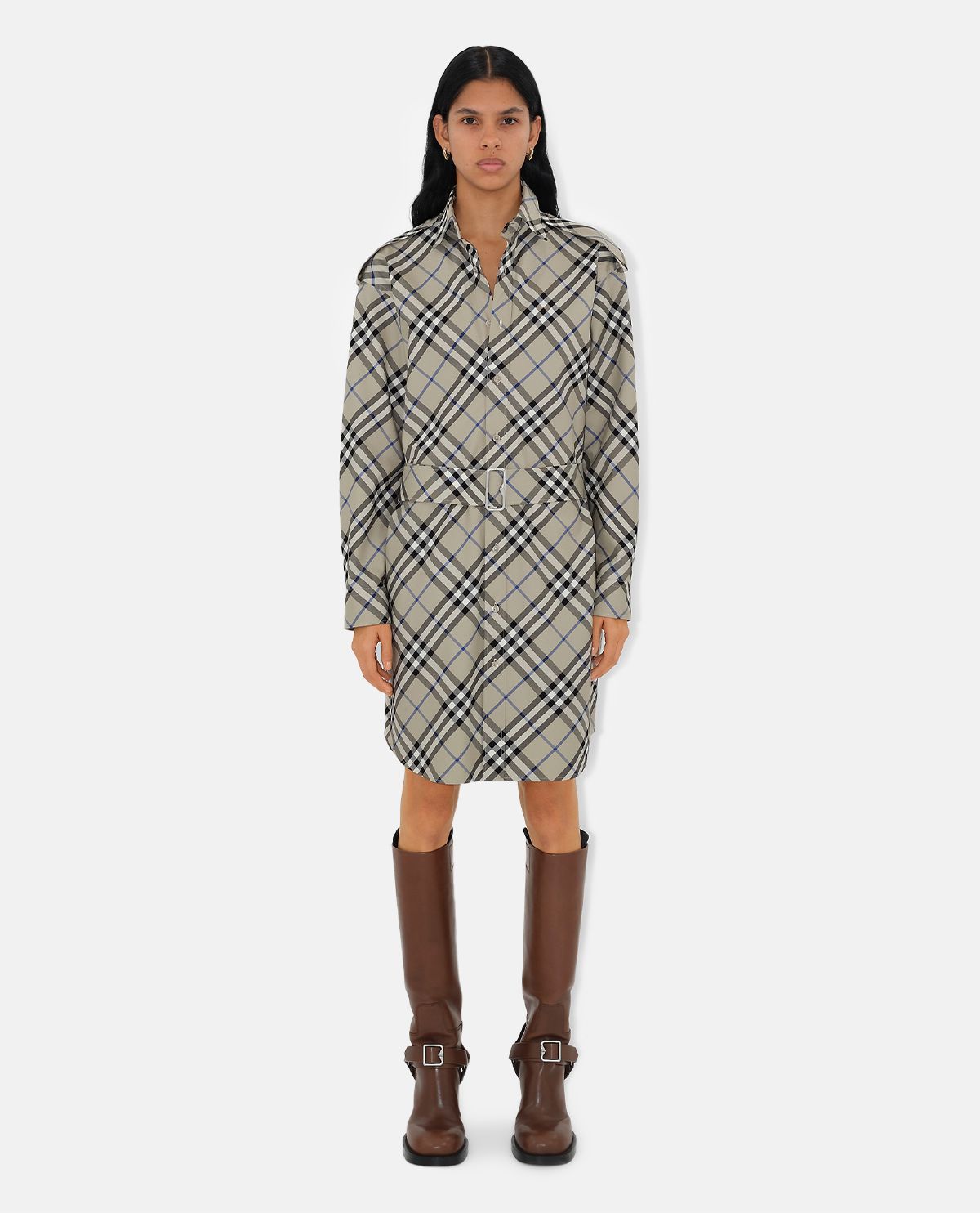 Đầm sơ mi cotton họa tiết Burberry Check