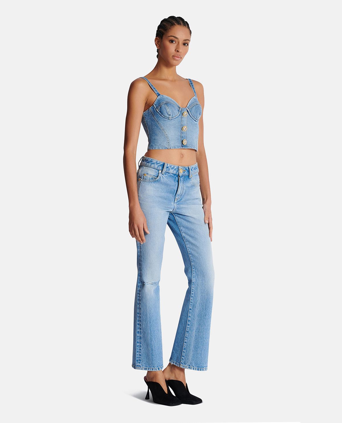 Áo croptop denim hai dây