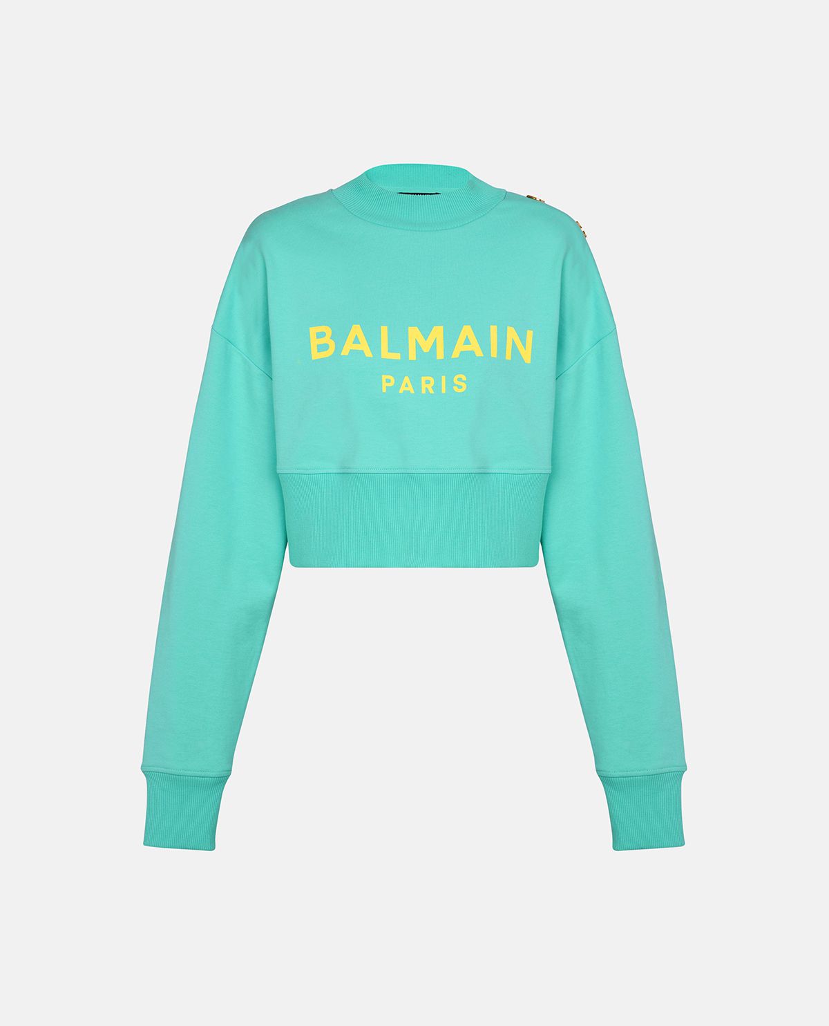 Áo nỉ dáng crop in logo Balmain Paris