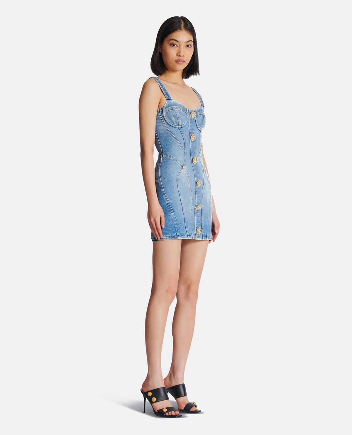 Đầm ngắn denim đính khuy