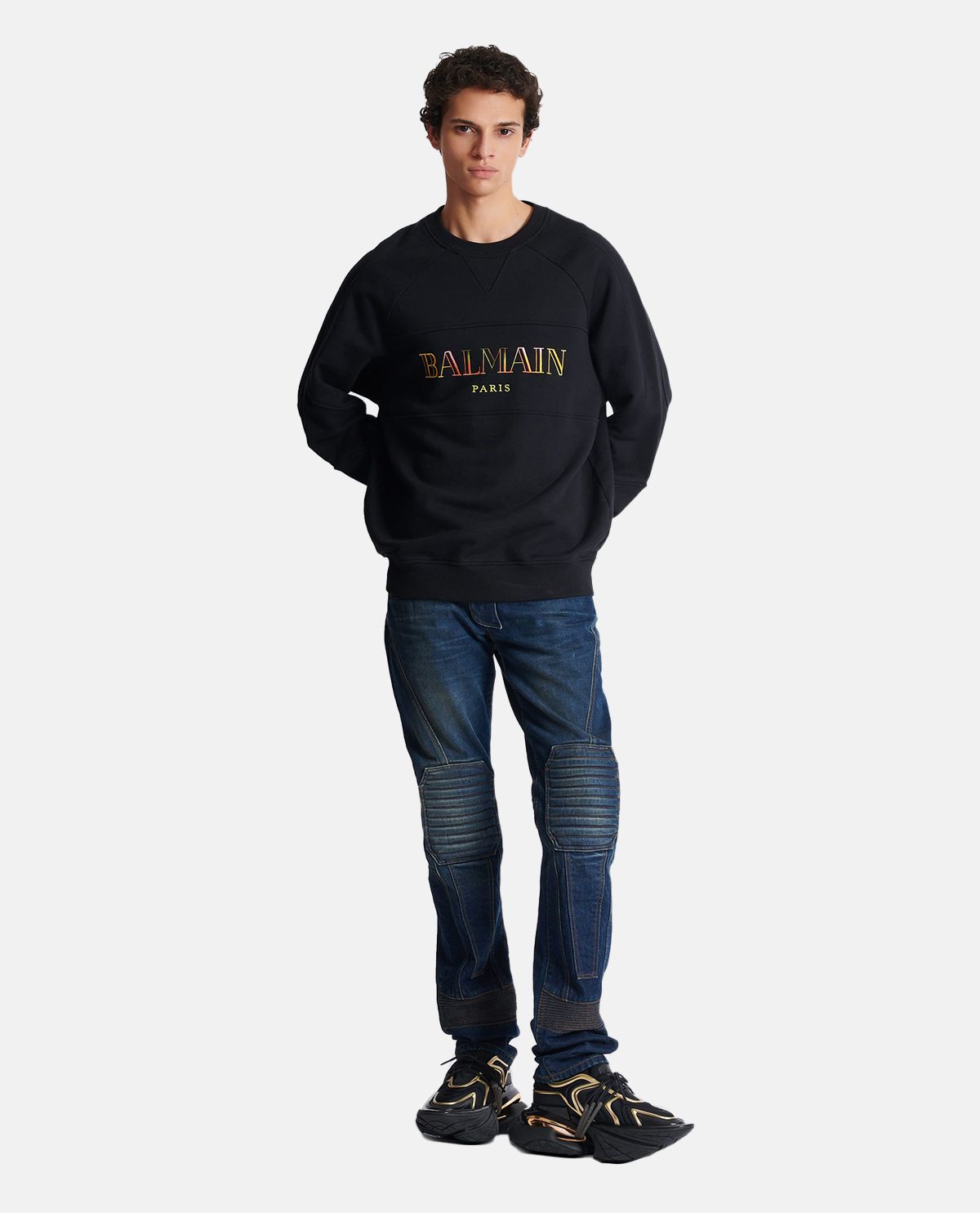 Áo nỉ dáng rộng thêu logo Balmain vintage