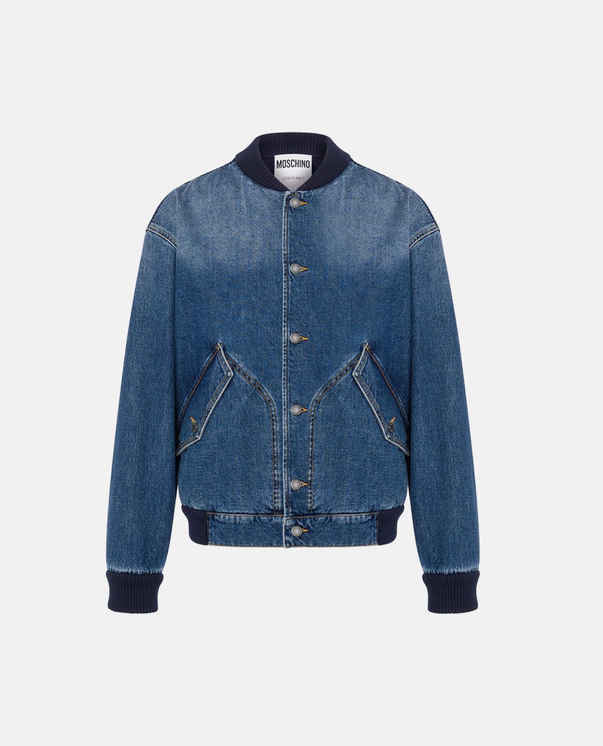 Áo khoác bomber denim phối patch barcode