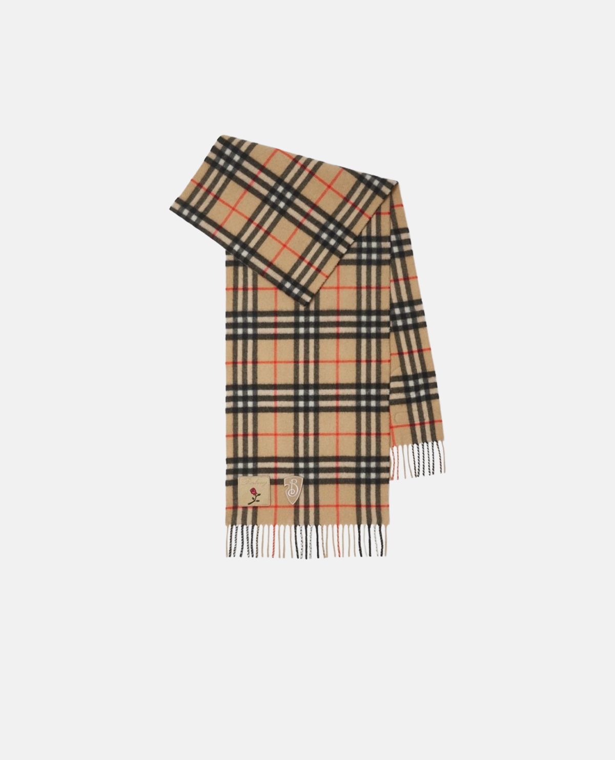 Khăn cashmere họa tiết Burberry Check phối huy hiệu