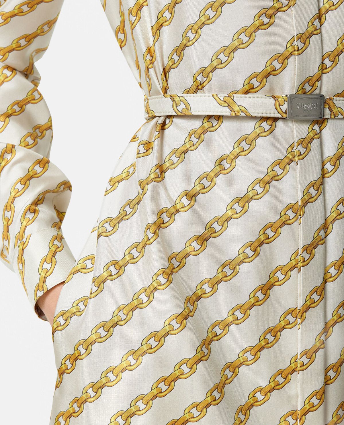 Đầm midi lụa Chain Stripes