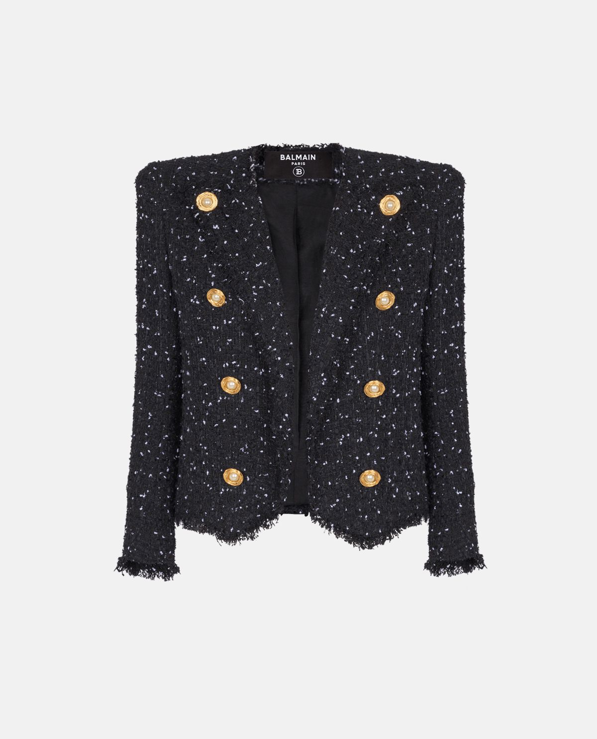 Áo khoác tweed dáng crop họa tiết chấm bi