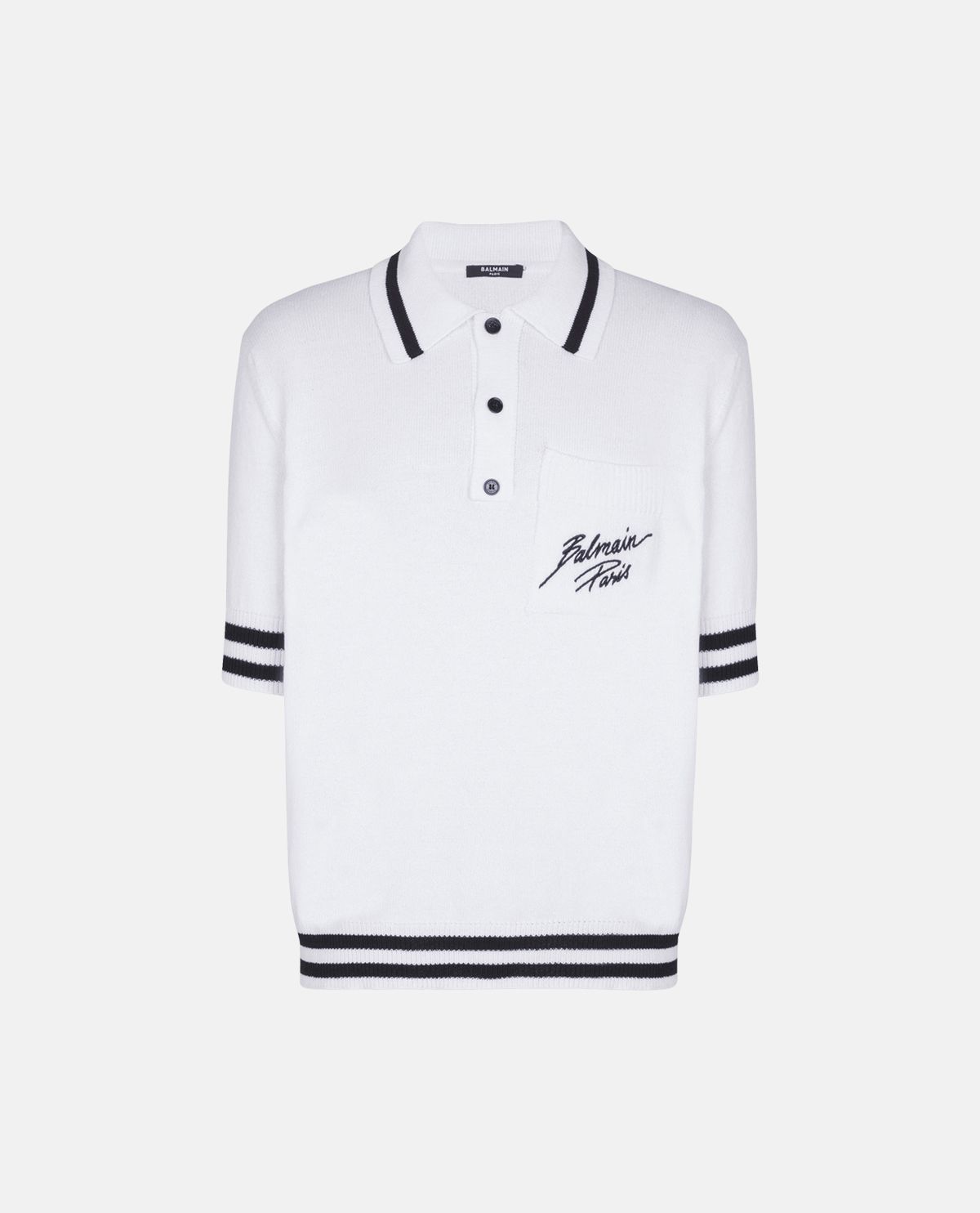 Áo polo dệt kim thêu logo Balmain Signature