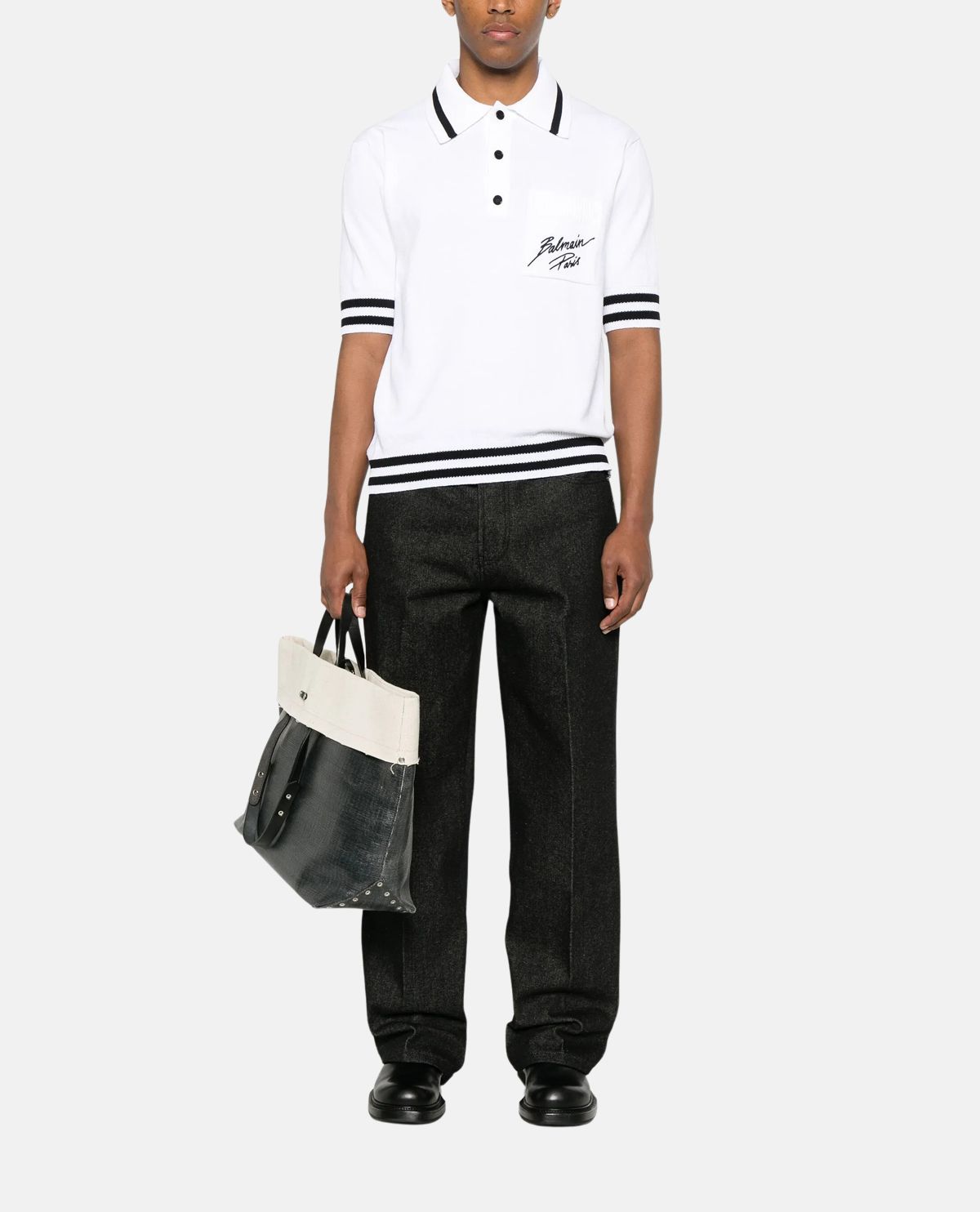 Áo polo dệt kim thêu logo Balmain Signature