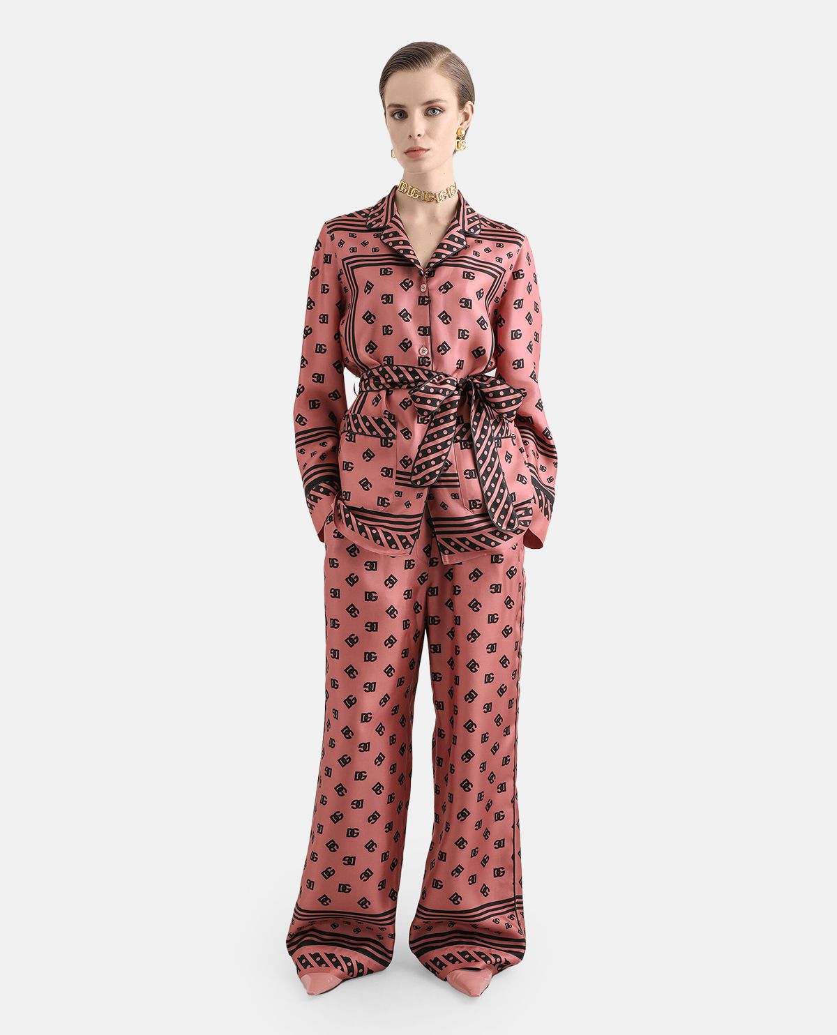Áo pajama lụa họa tiết logo DG