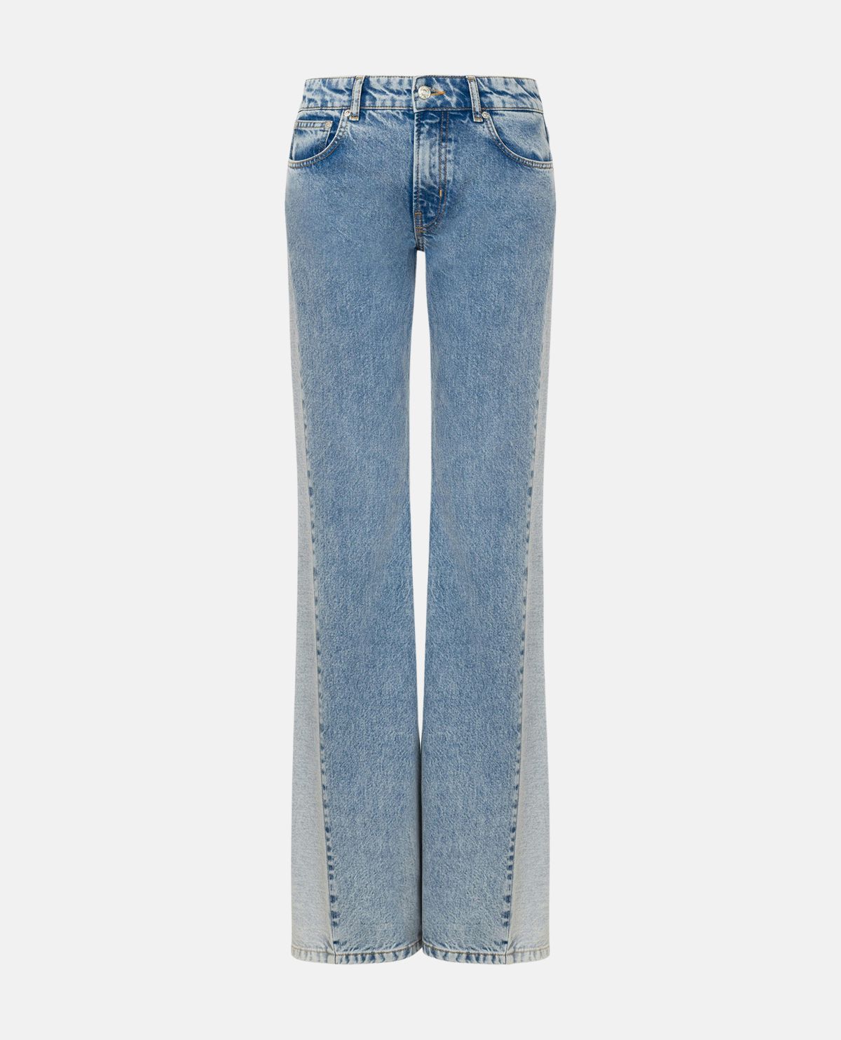 Quần denim ống loe phối hai màu