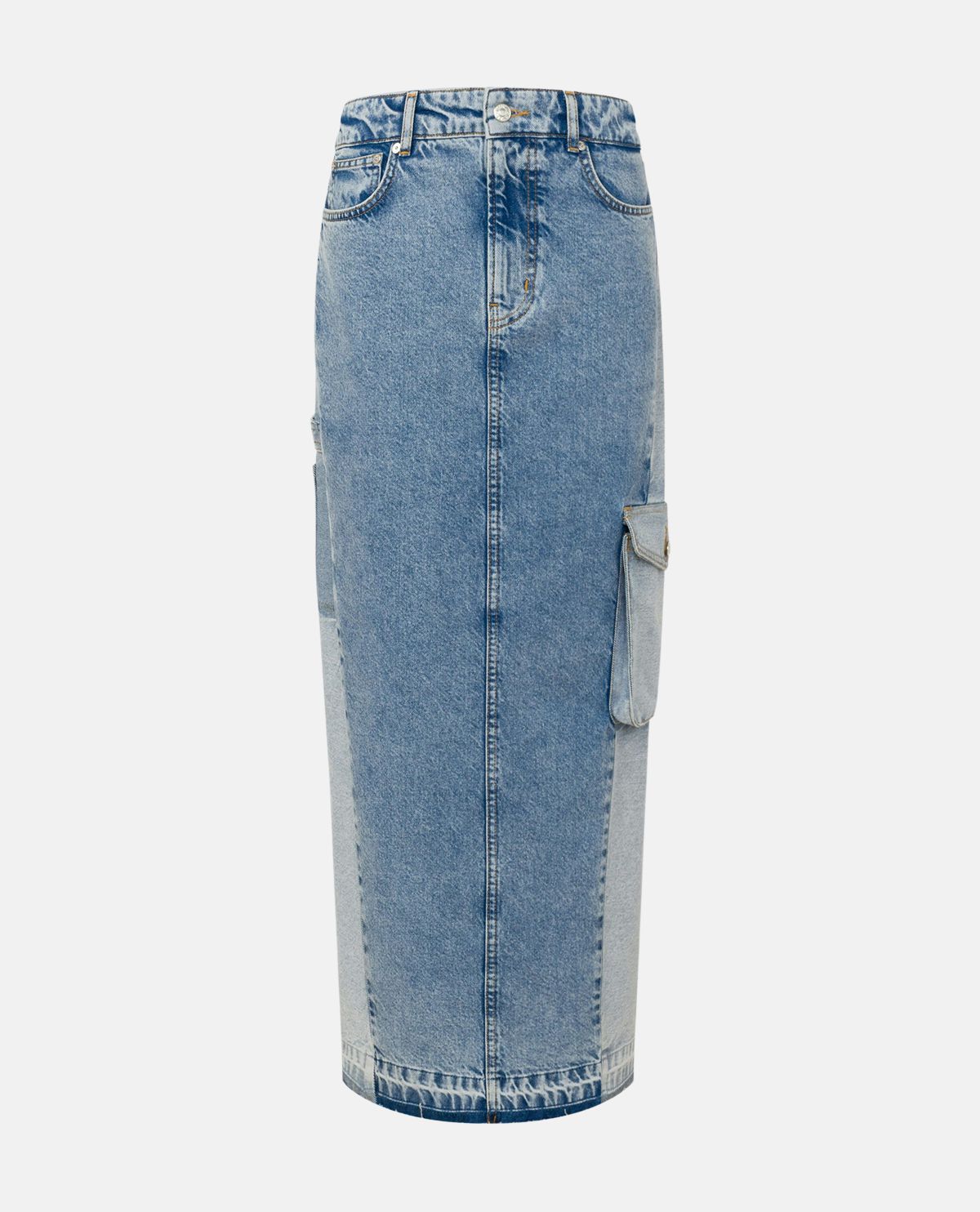 Chân váy denim phối hai màu