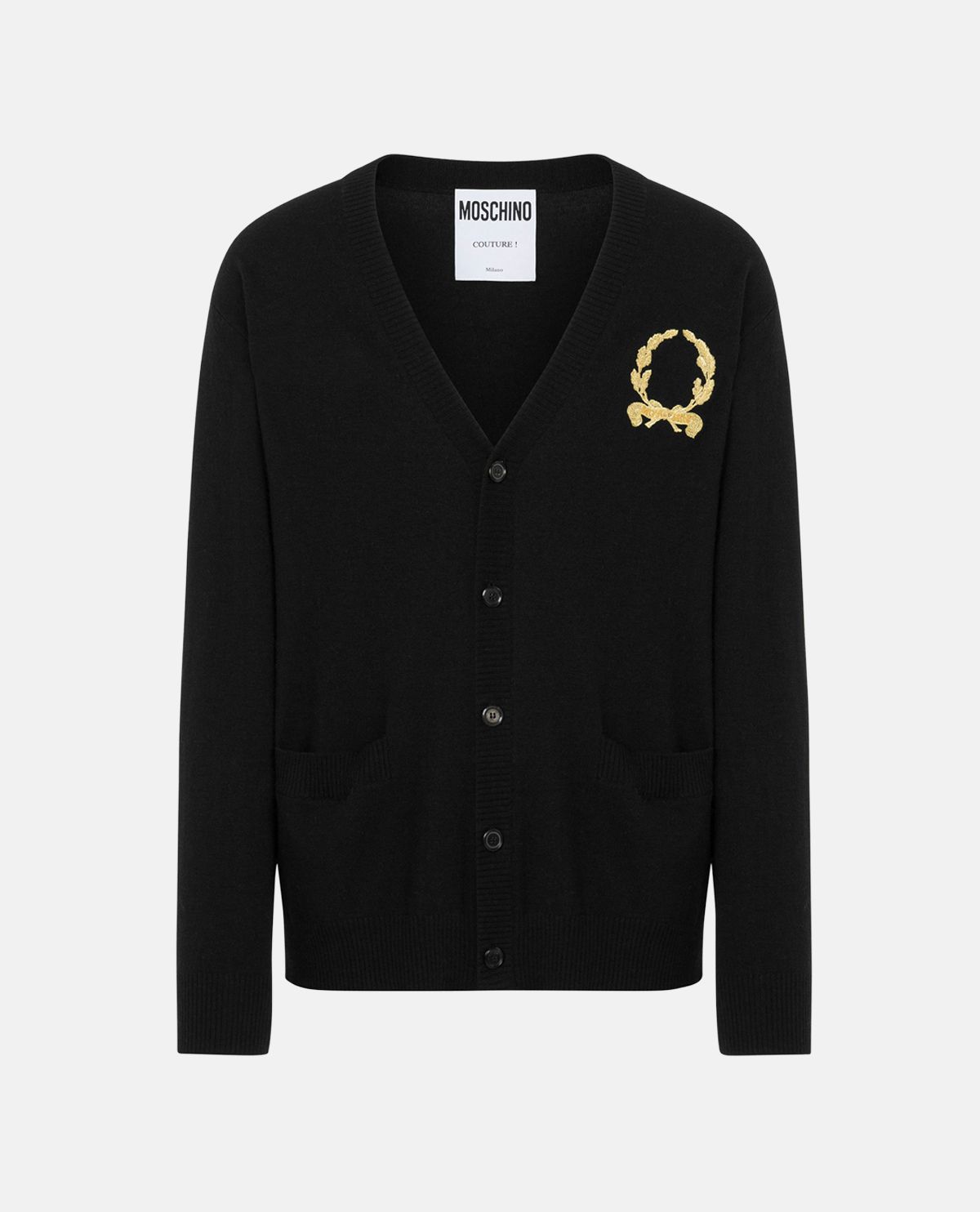 Áo cardigan len cashmere phối logo Laurel Crown