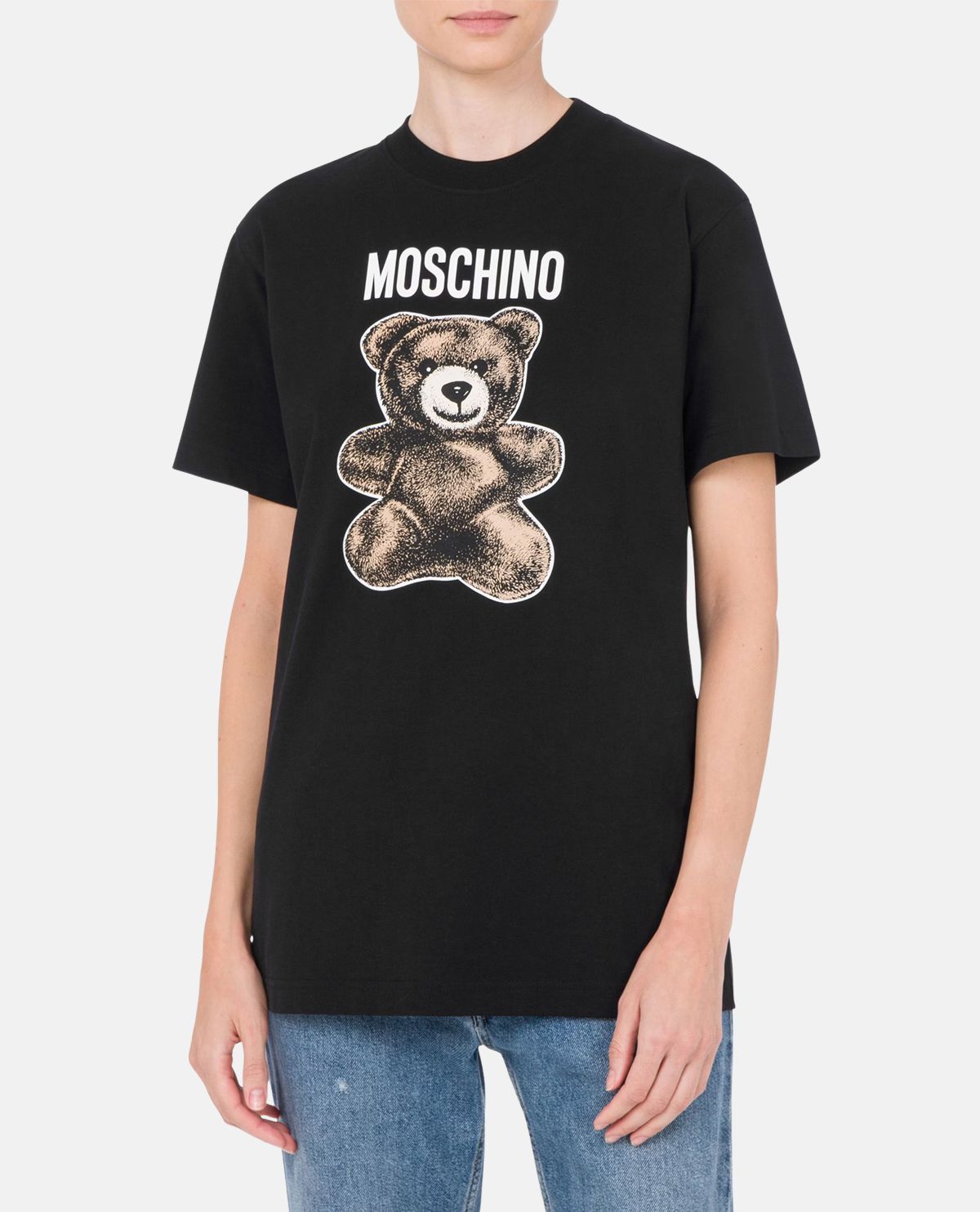 Áo thun cotton tay ngắn in gấu Moschino Teddy