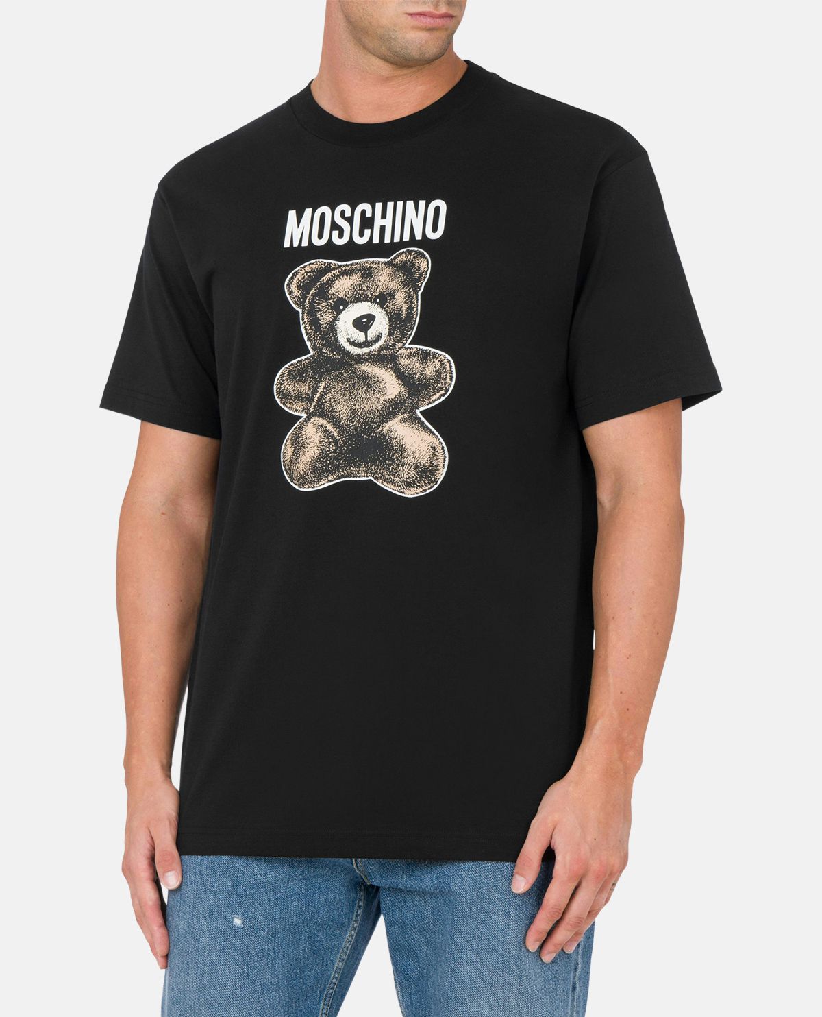 Áo thun cotton tay ngắn in gấu Moschino Teddy