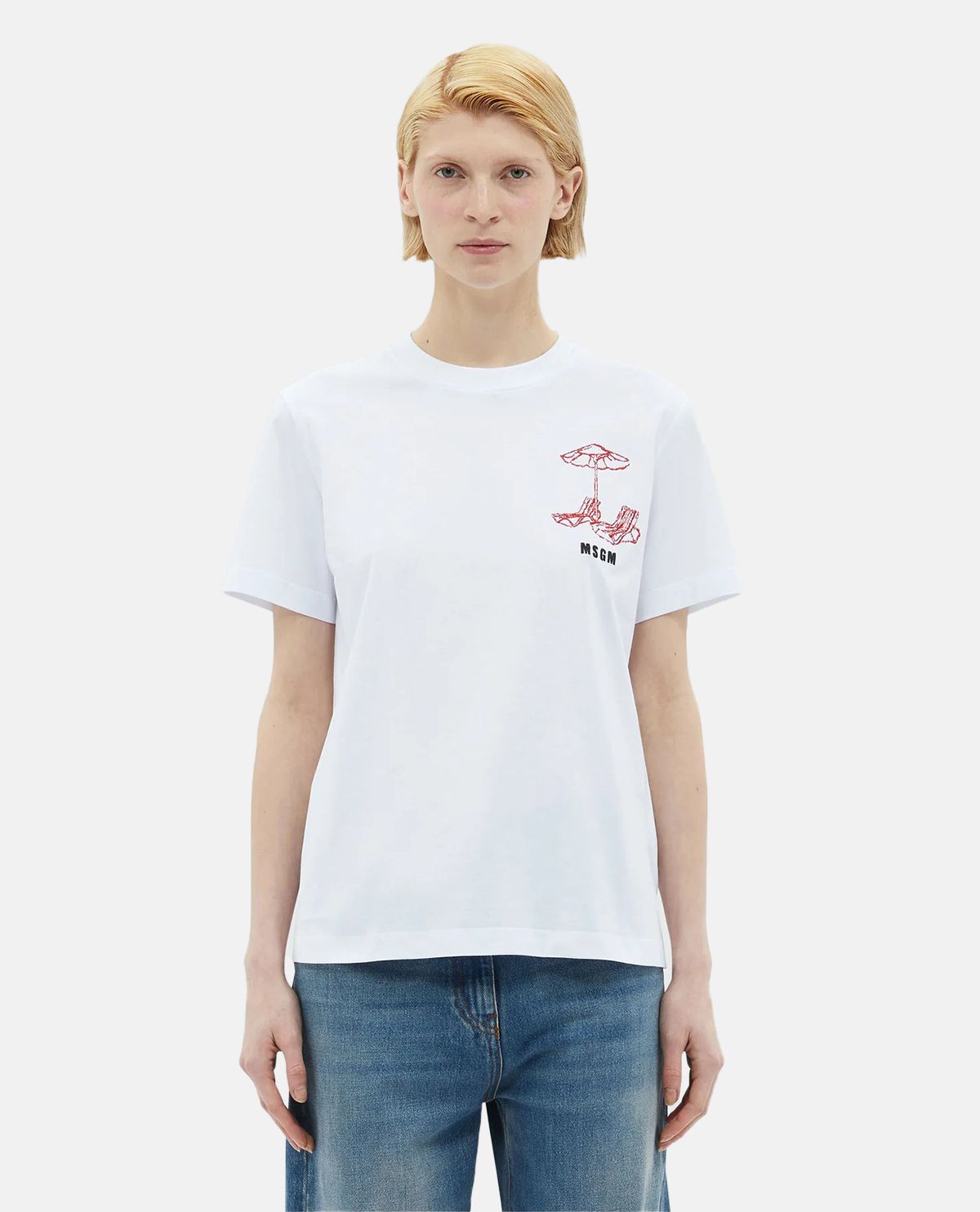 Áo thun cotton tay ngắn thêu họa tiết