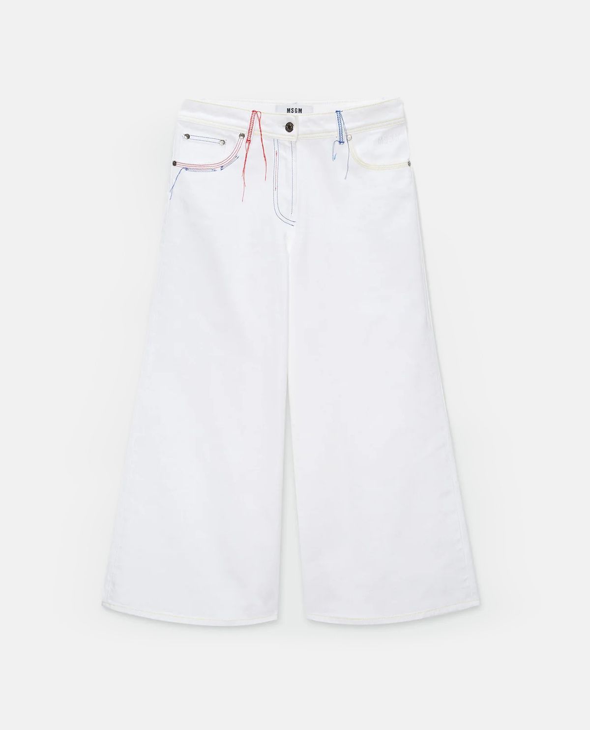 Quần jeans ống rộng phối chỉ tương phản