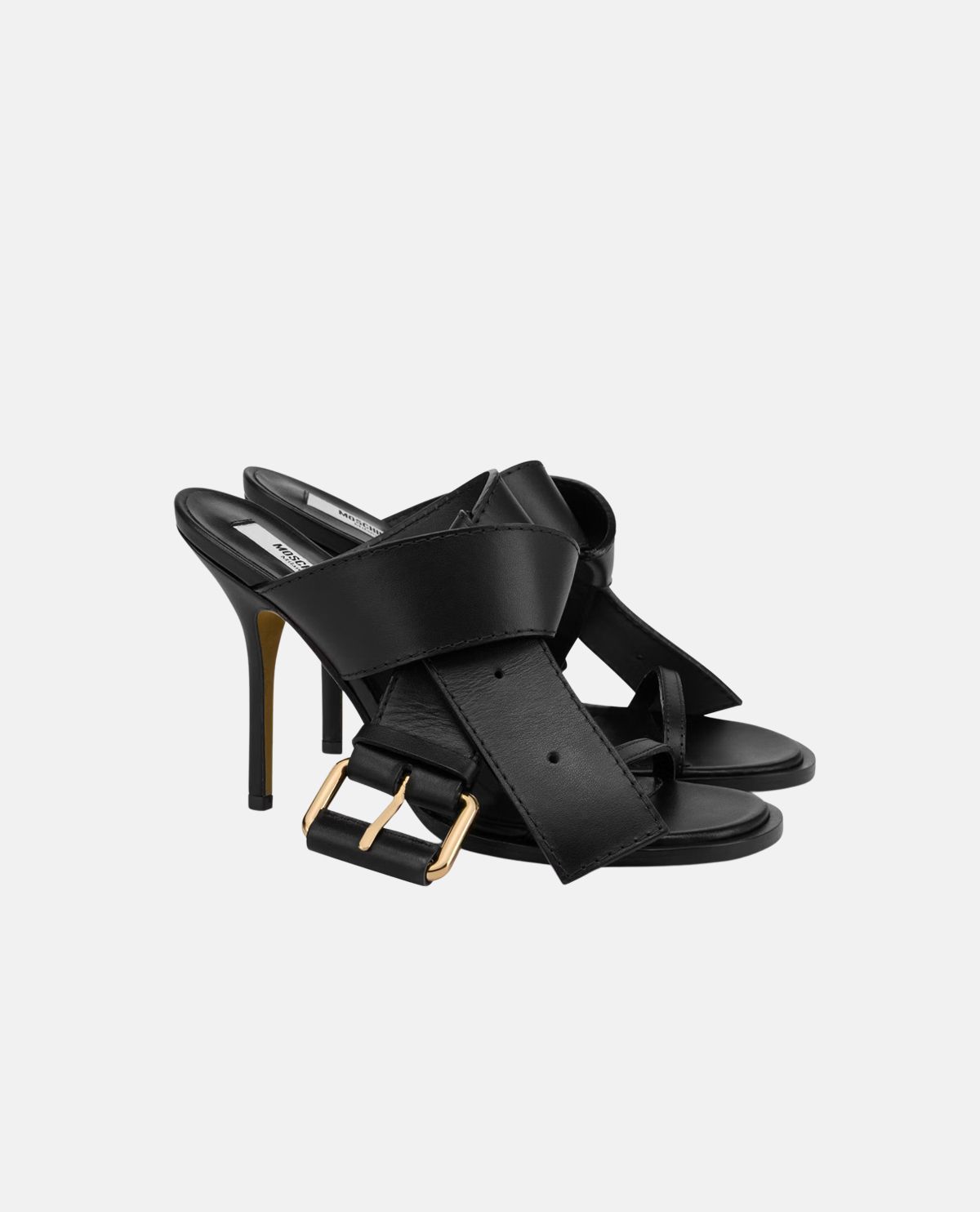 Giày sandal cao gót da phối khóa kim loại