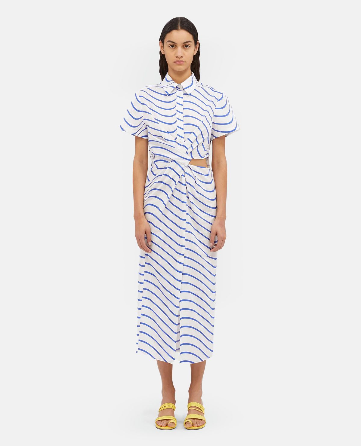 Đầm sơ mi cotton phối nút thắt