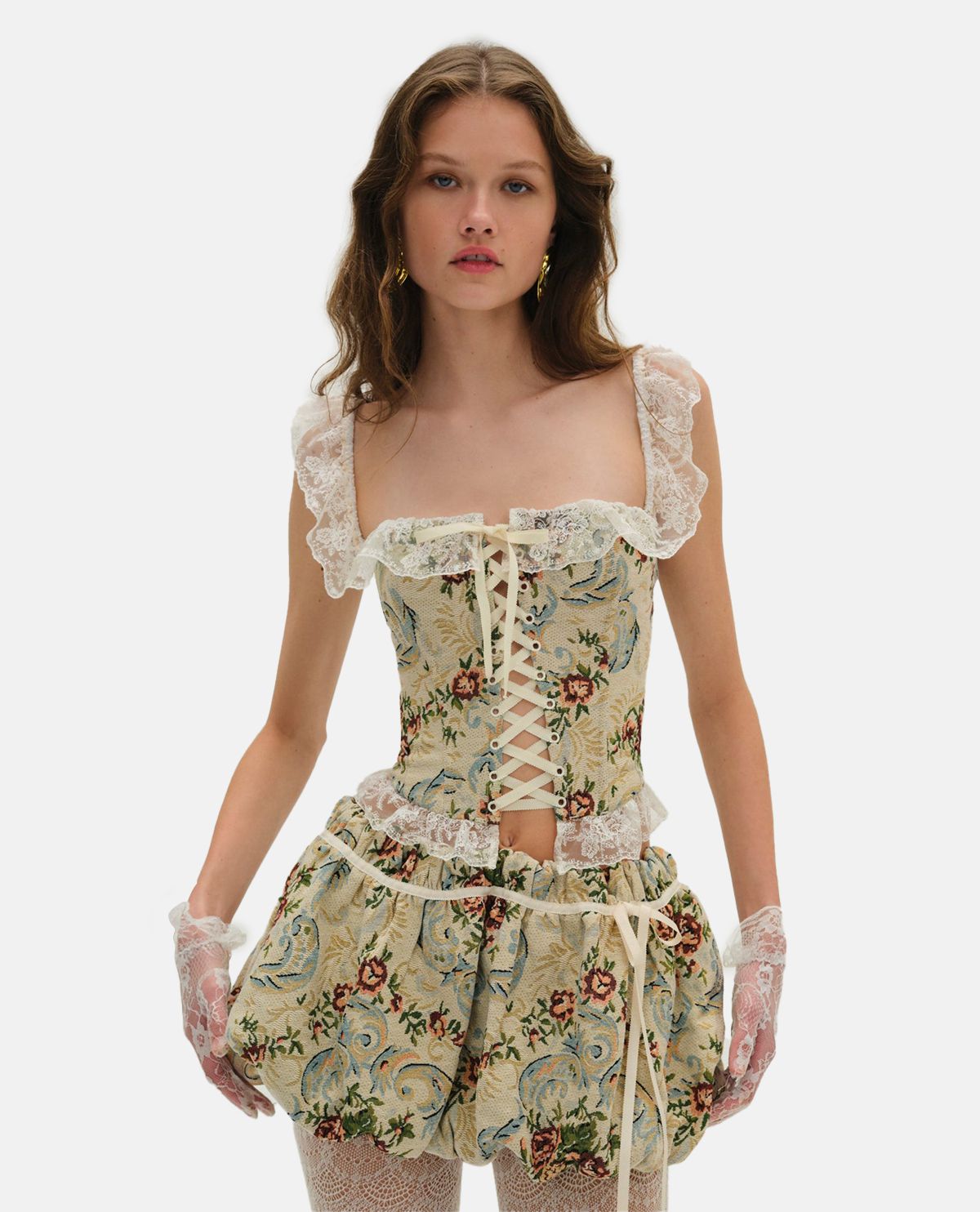 Áo corset họa tiết Baroque jacquard