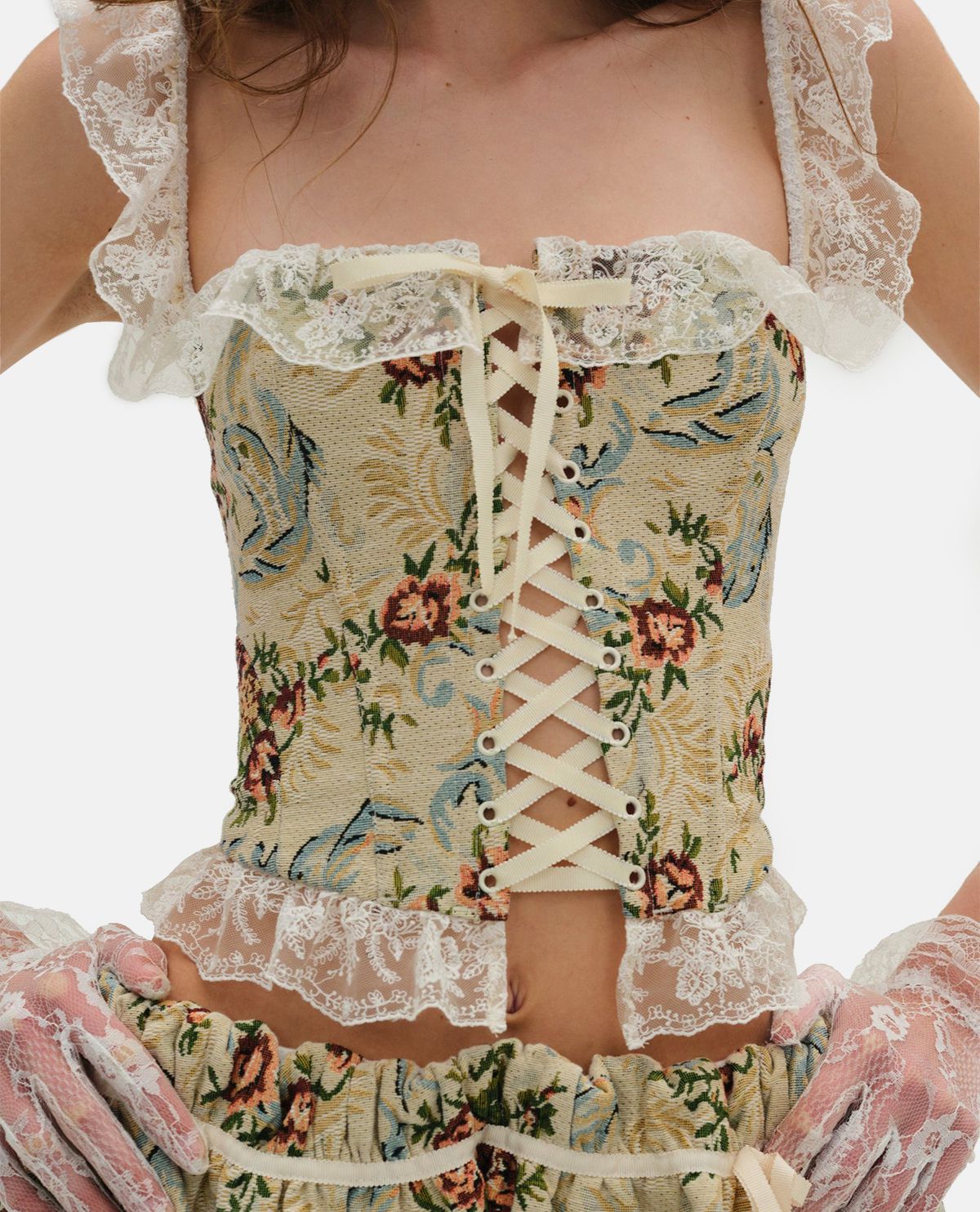 Áo corset họa tiết Baroque jacquard