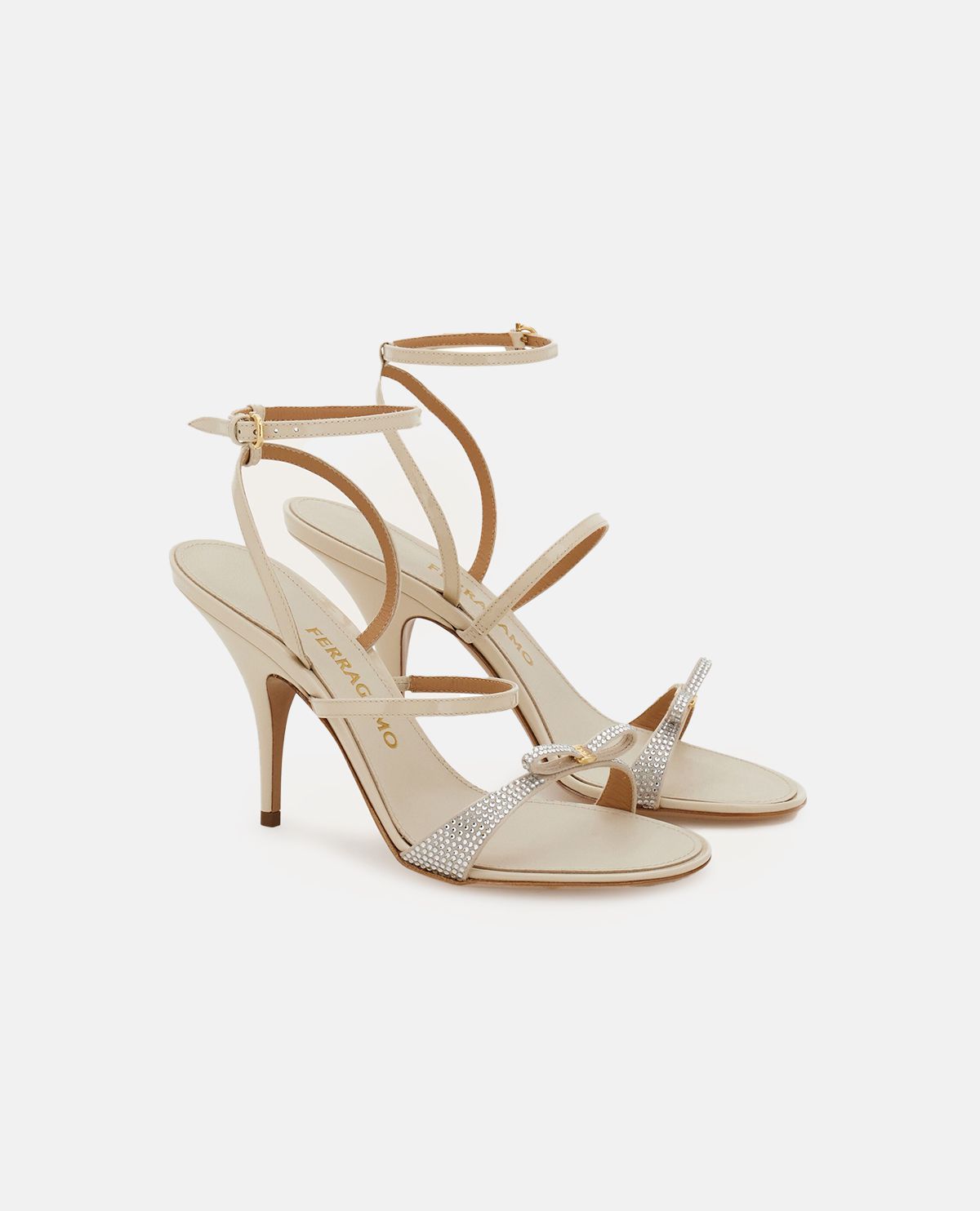 Giày sandal cao gót phối nơ mini