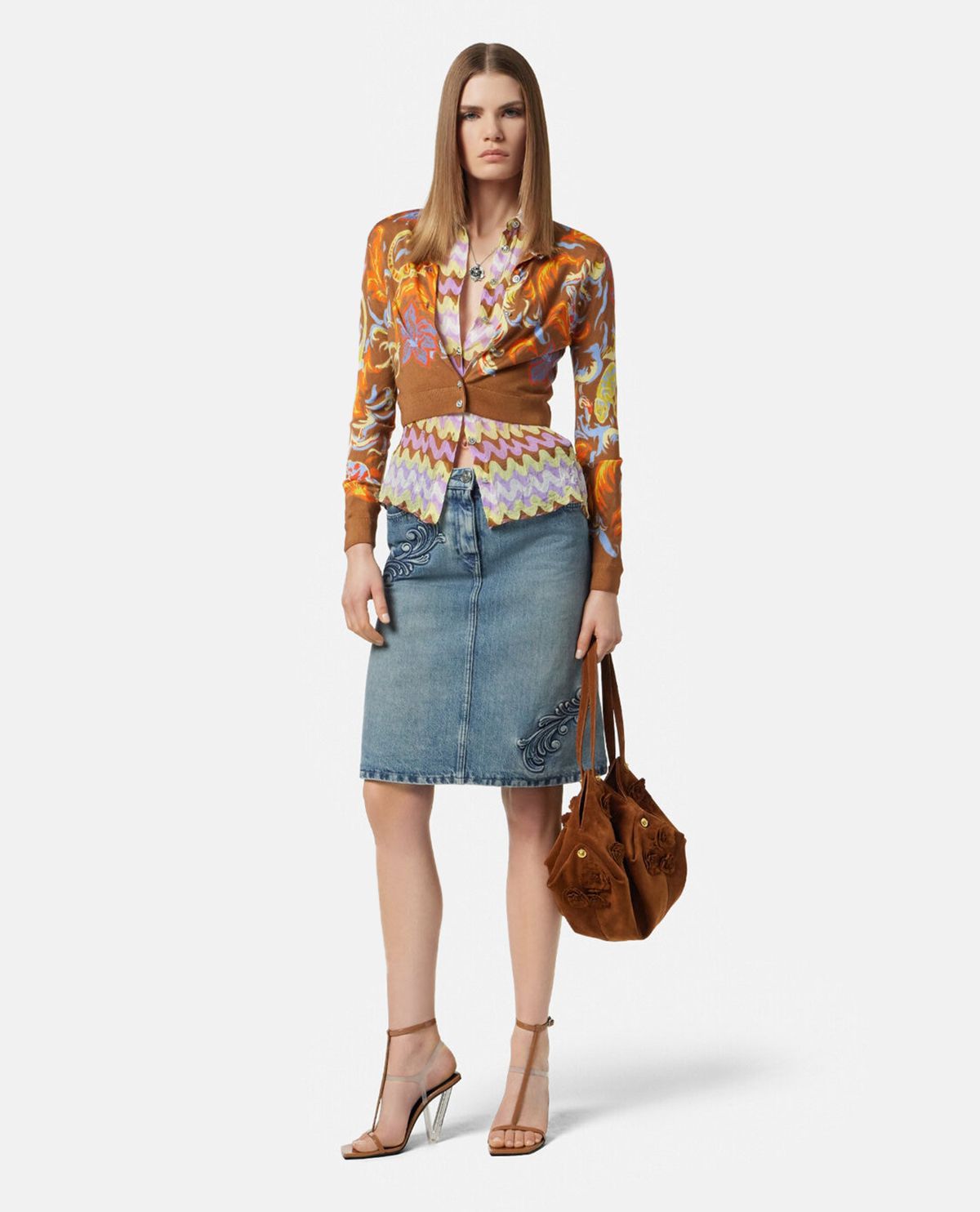 Chân váy midi denim dáng chữ A Barocco