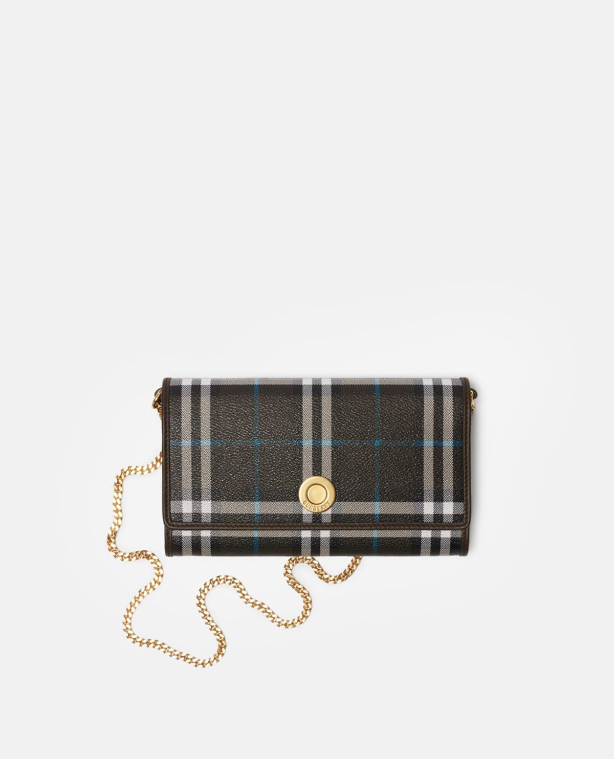 Ví cầm tay họa tiết Burberry Check phối chuỗi xích