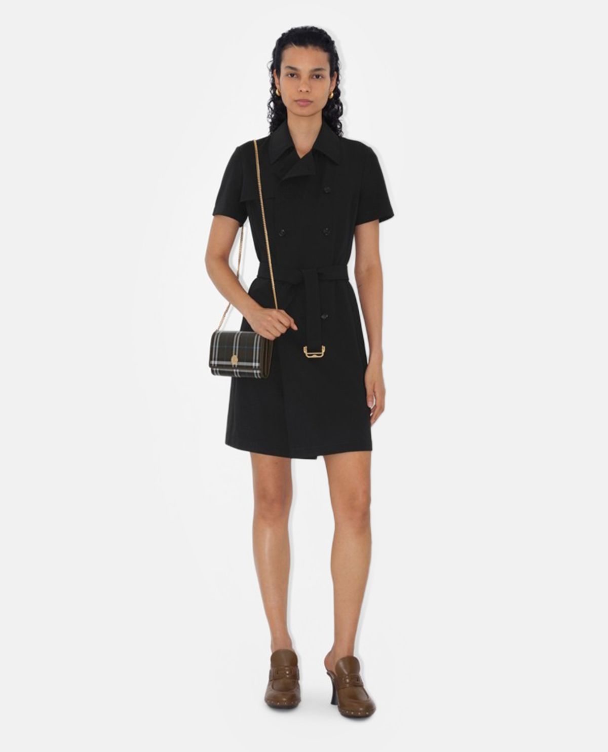 Ví cầm tay họa tiết Burberry Check phối chuỗi xích