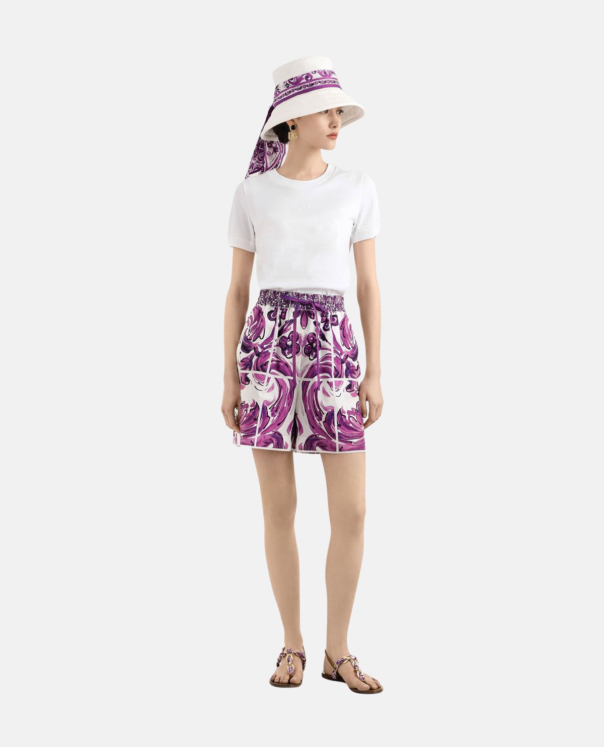 Quần short poplin lưng thun họa tiết Maiolica