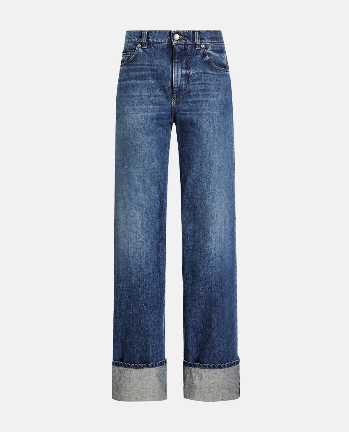 Quần jeans ống rộng xoắn gấu