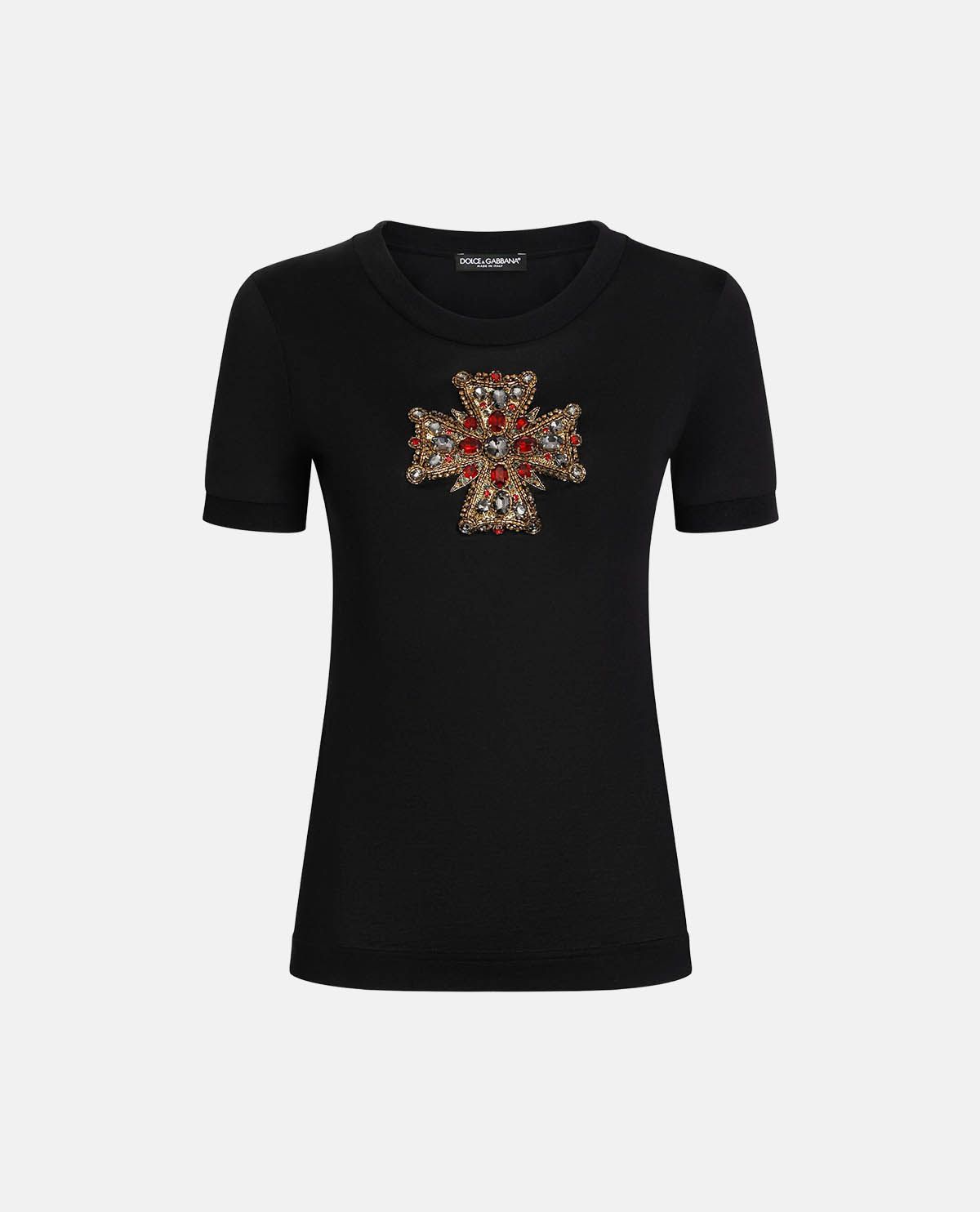 Áo thun cotton đính pha lê Swarovski
