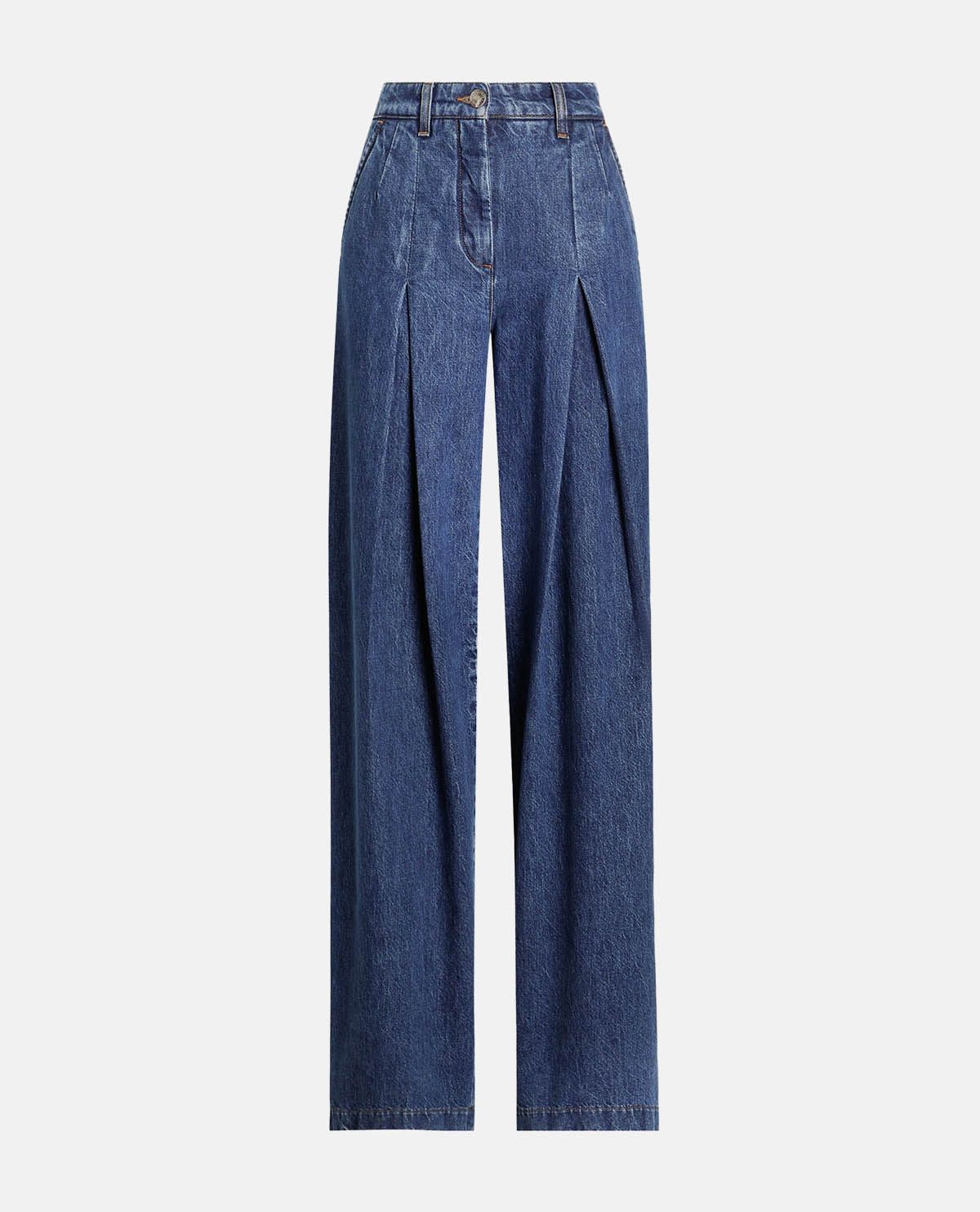 Quần jeans ống rộng xếp ly