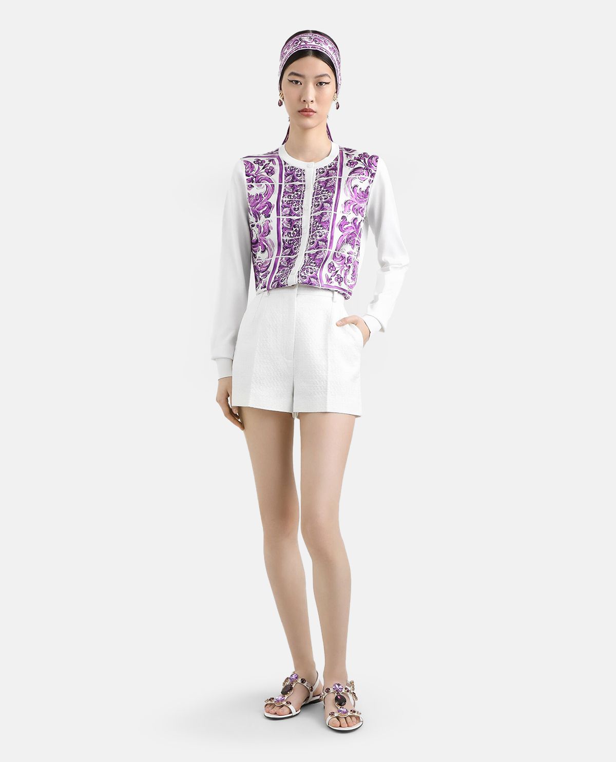 Áo cardigan tay dài họa tiết Maiolica