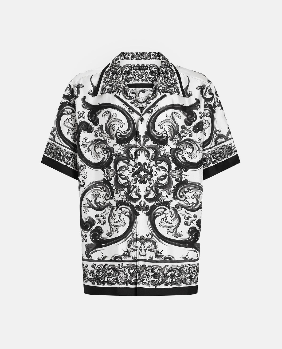 Áo sơ mi lụa tay ngắn họa tiết Maiolica