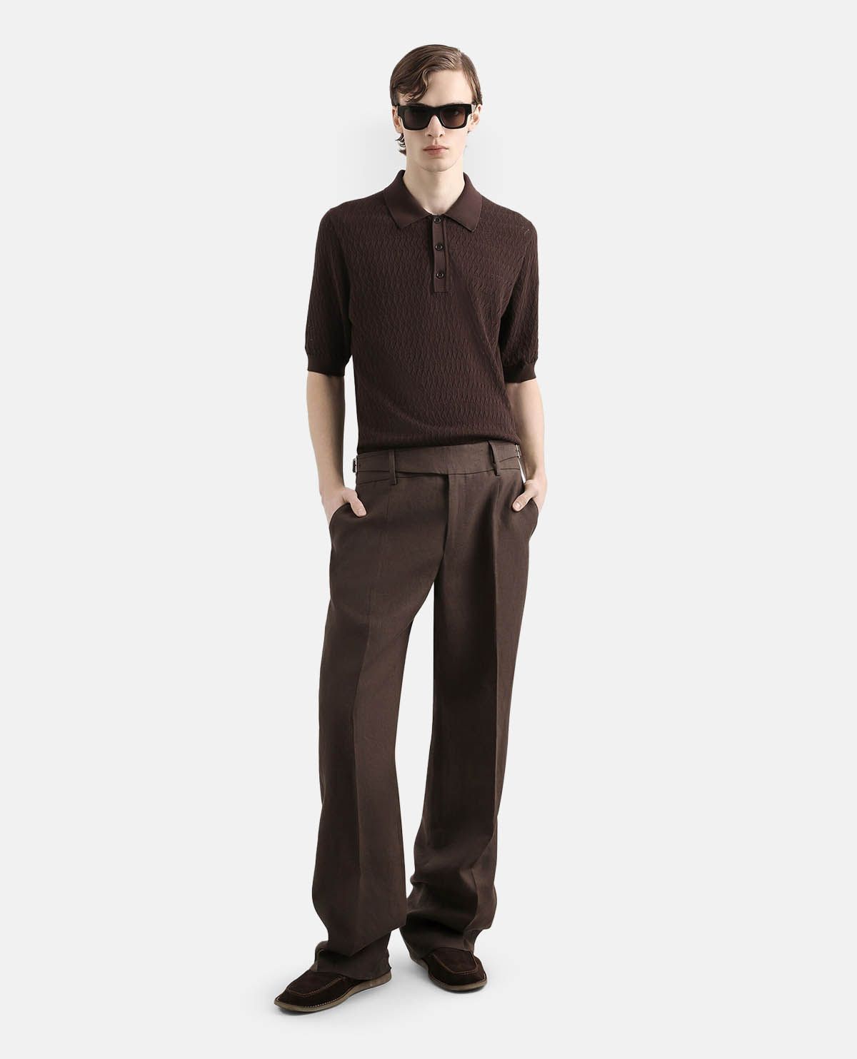 Áo polo cotton tay ngắn dệt họa tiết