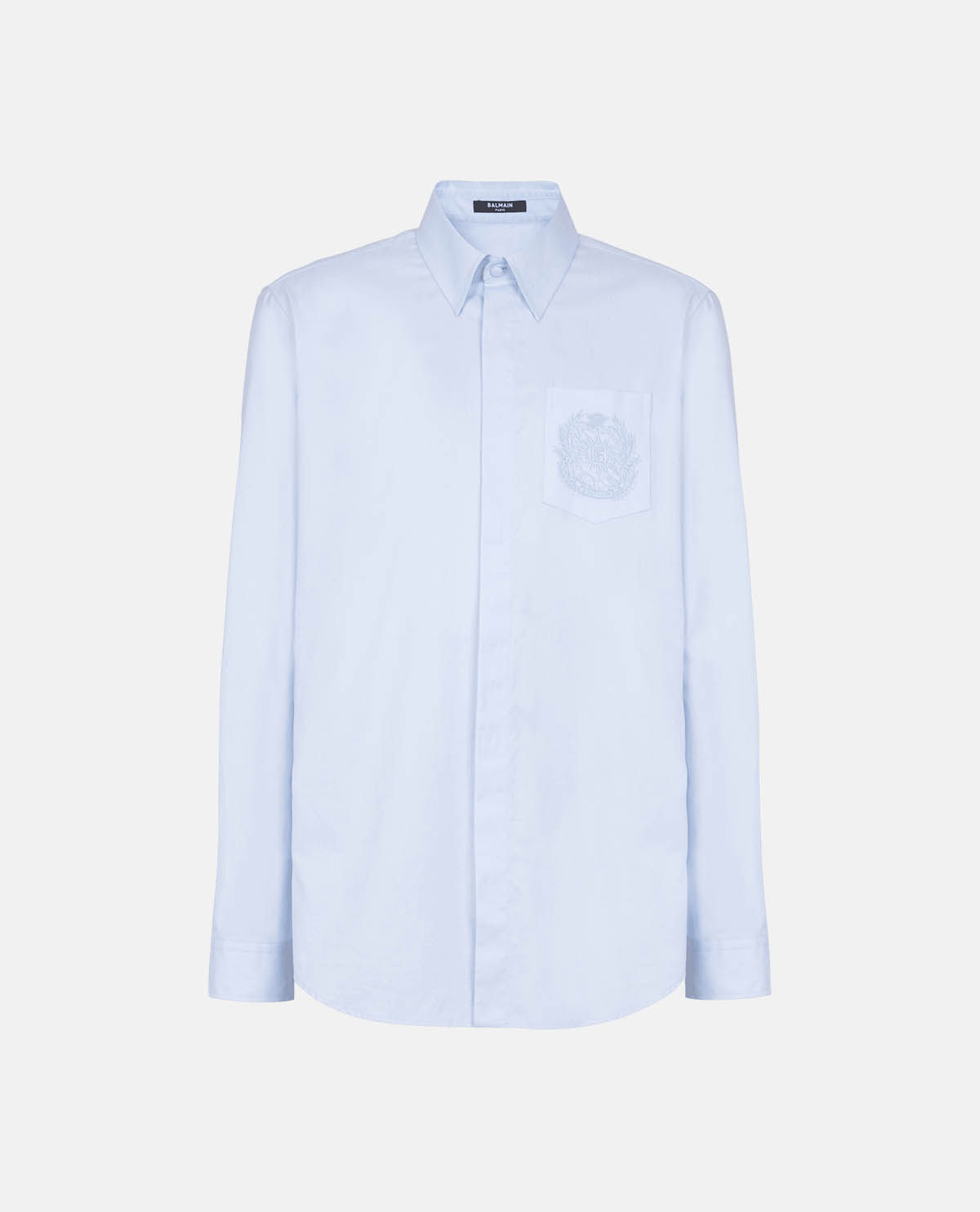 Áo sơ mi cotton tay dài thêu logo Balmain Écusson