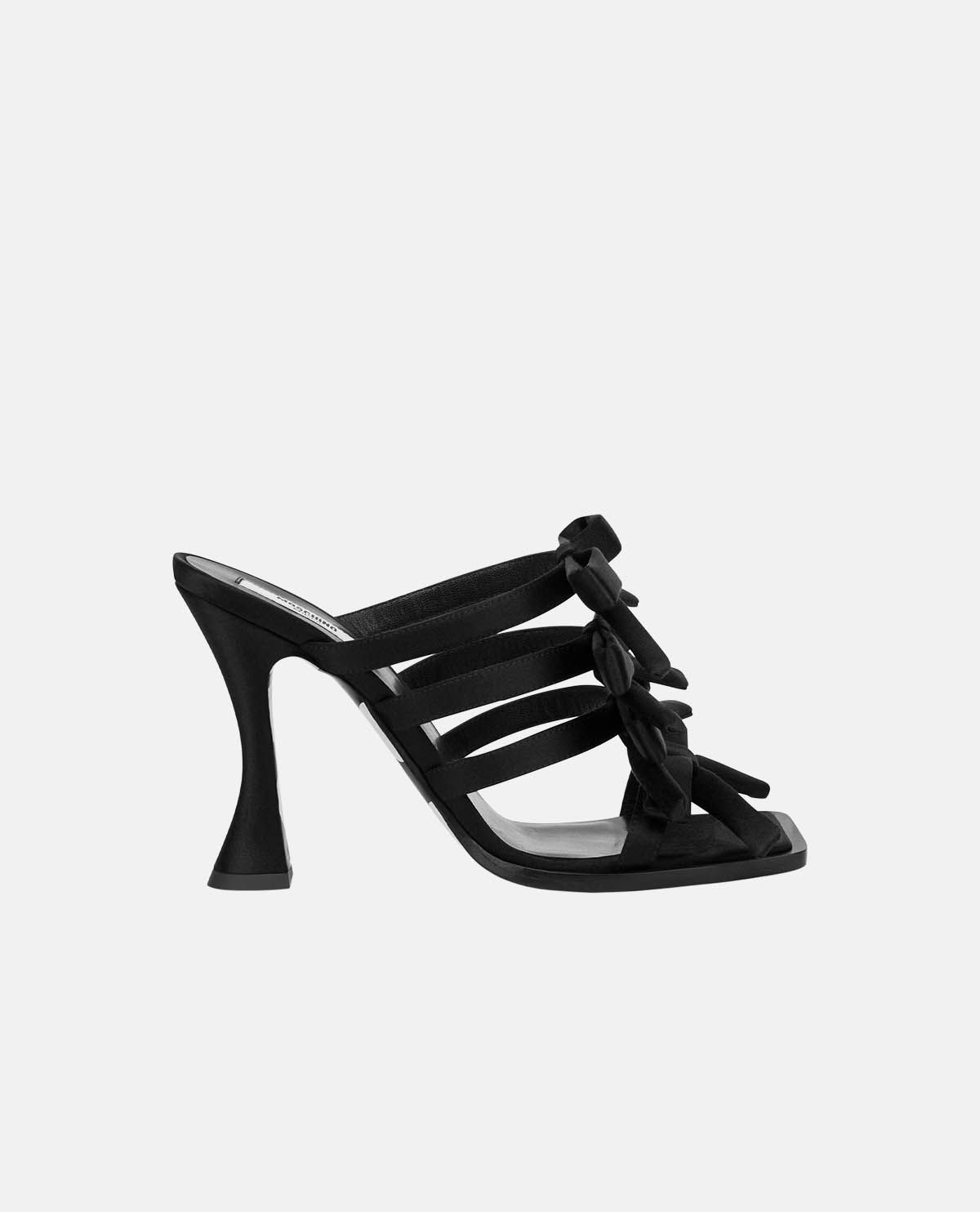 Giày sandal satin cao gót phối nơ