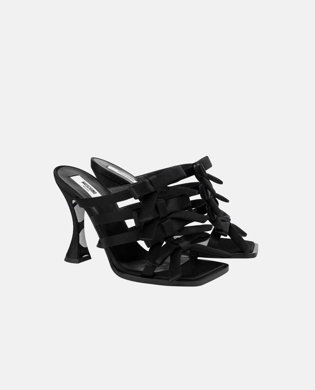 Giày sandal satin cao gót phối nơ