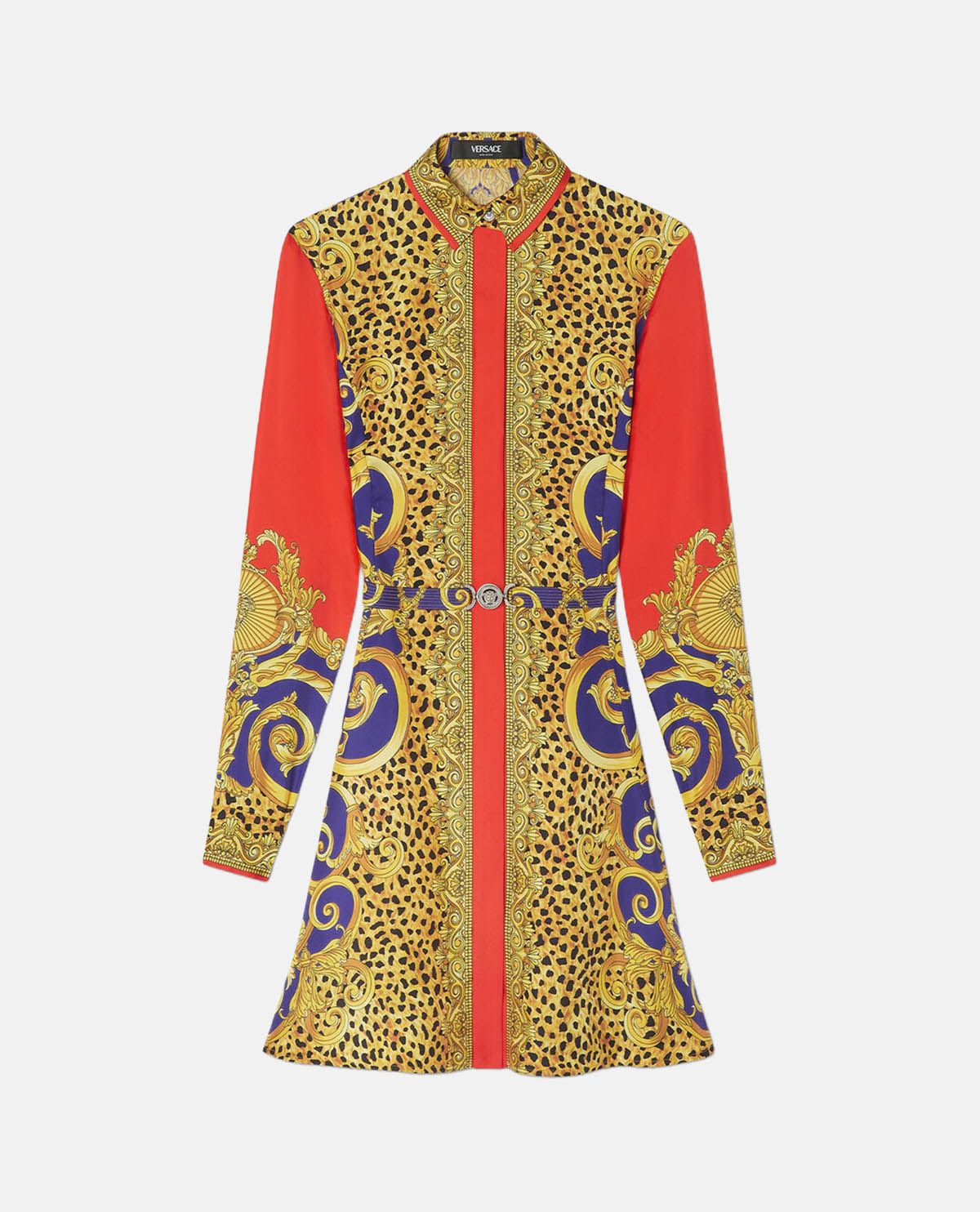 Đầm sơ mi lụa Cheetah Barocco